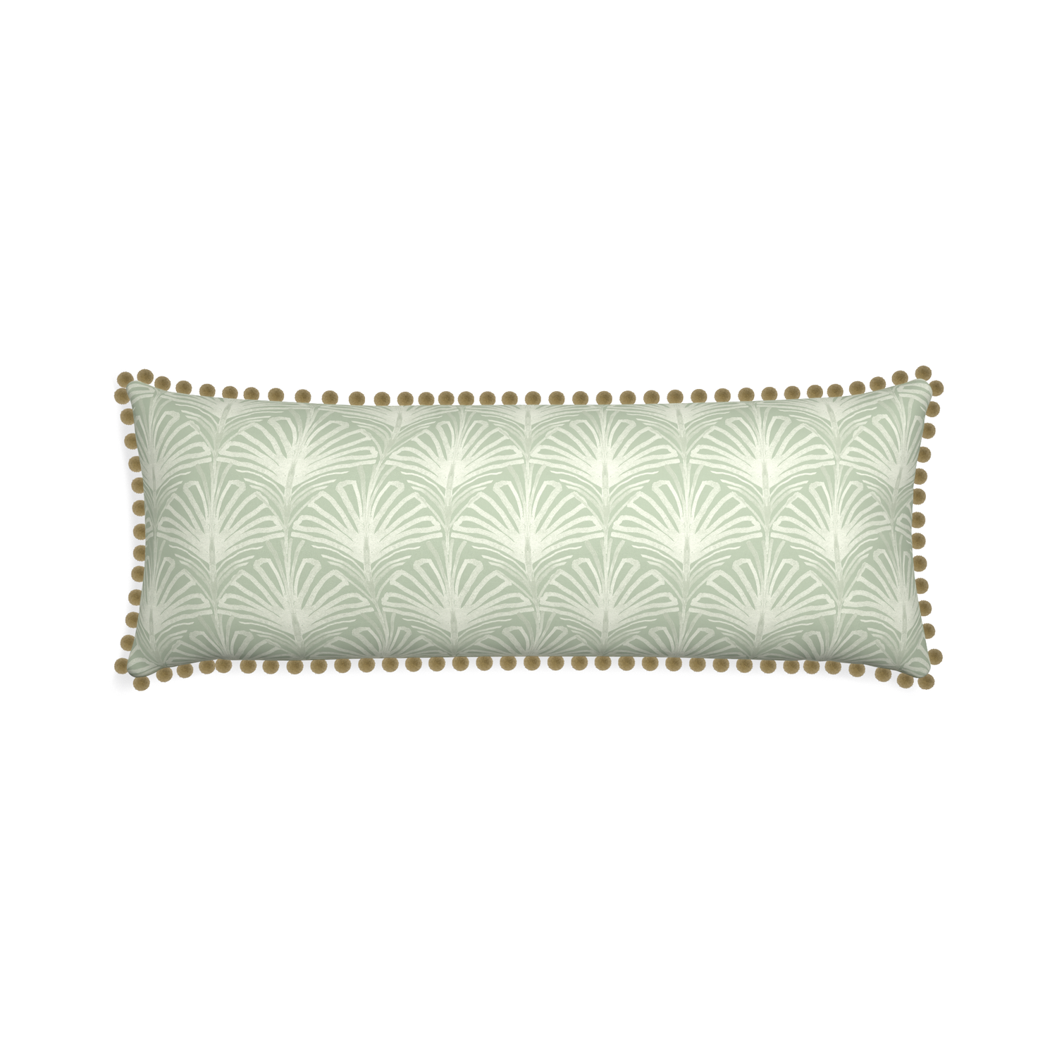 Xl-lumbar suzy sage custom pillow with olive pom pom on white background