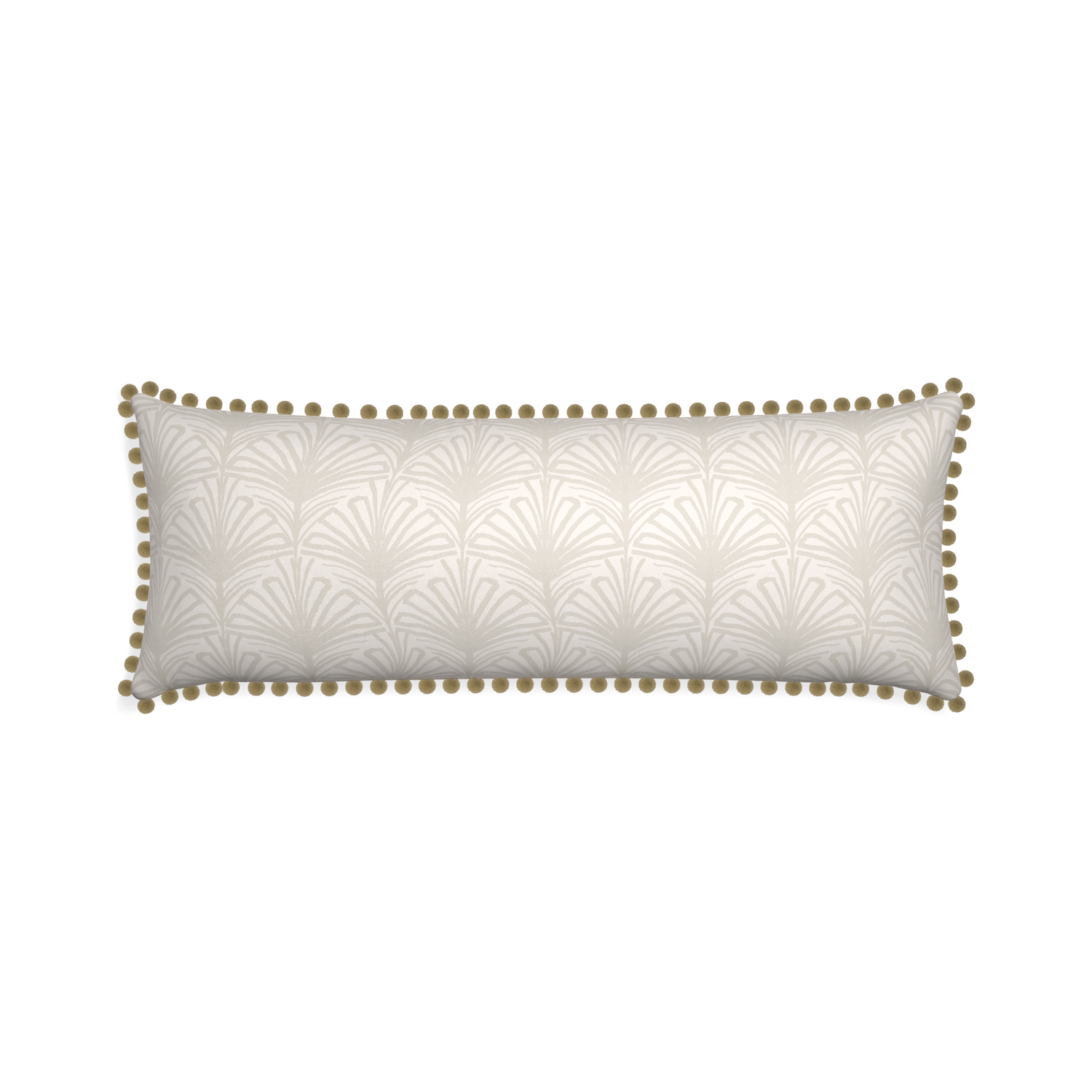 Xl-lumbar suzy sand custom pillow with olive pom pom on white background