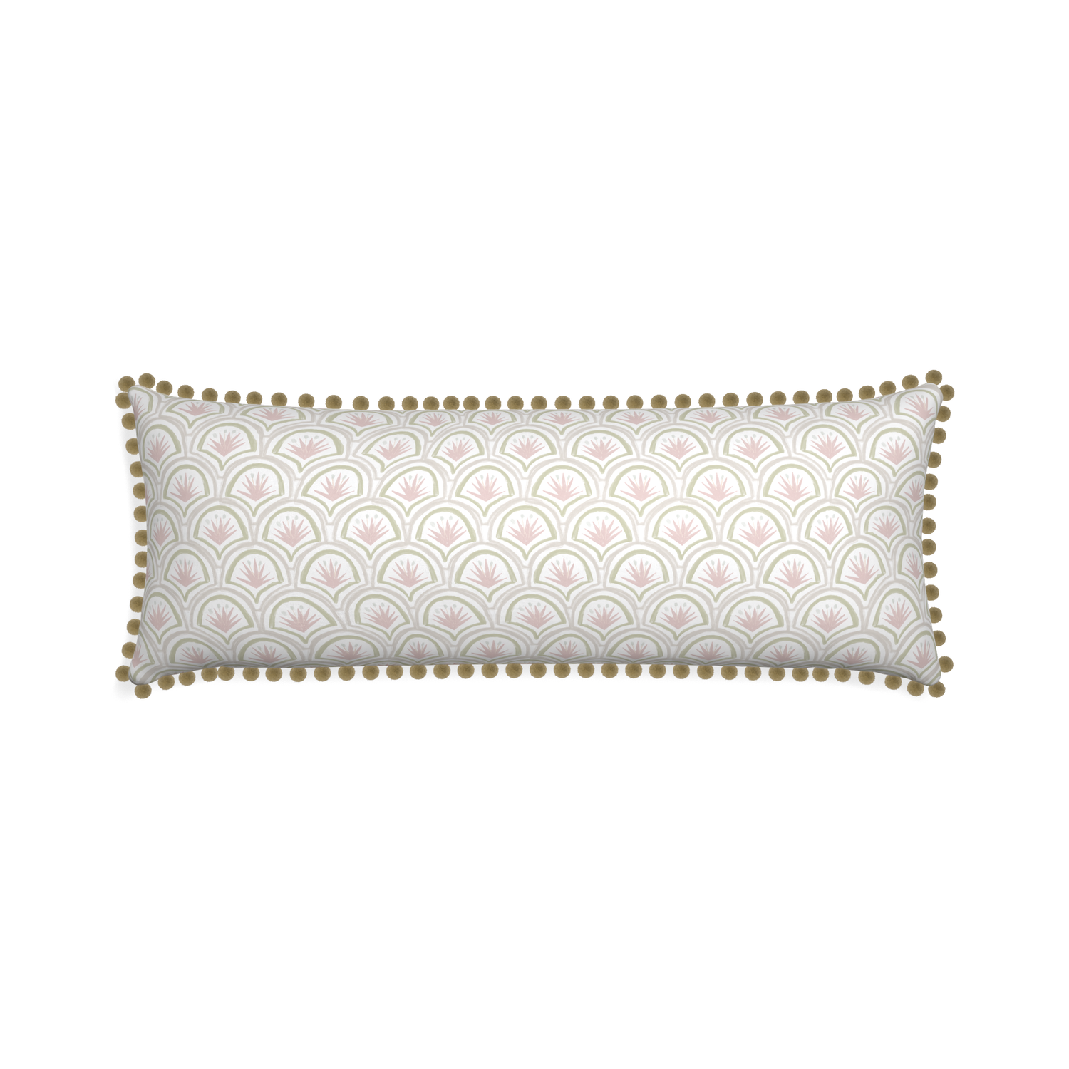 Xl-lumbar thatcher rose custom pillow with olive pom pom on white background