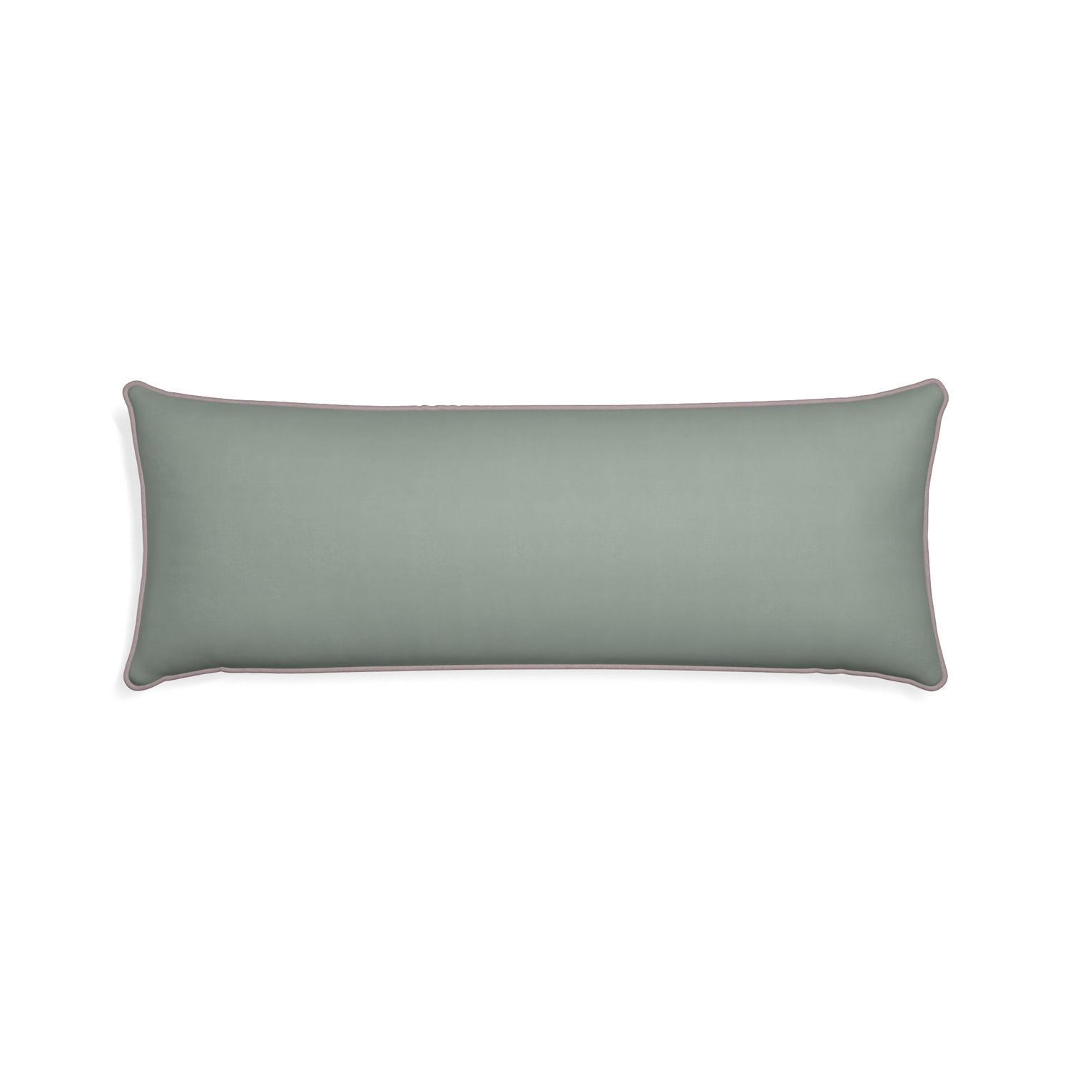 Xl-lumbar sage custom sage green cottonpillow with orchid piping on white background