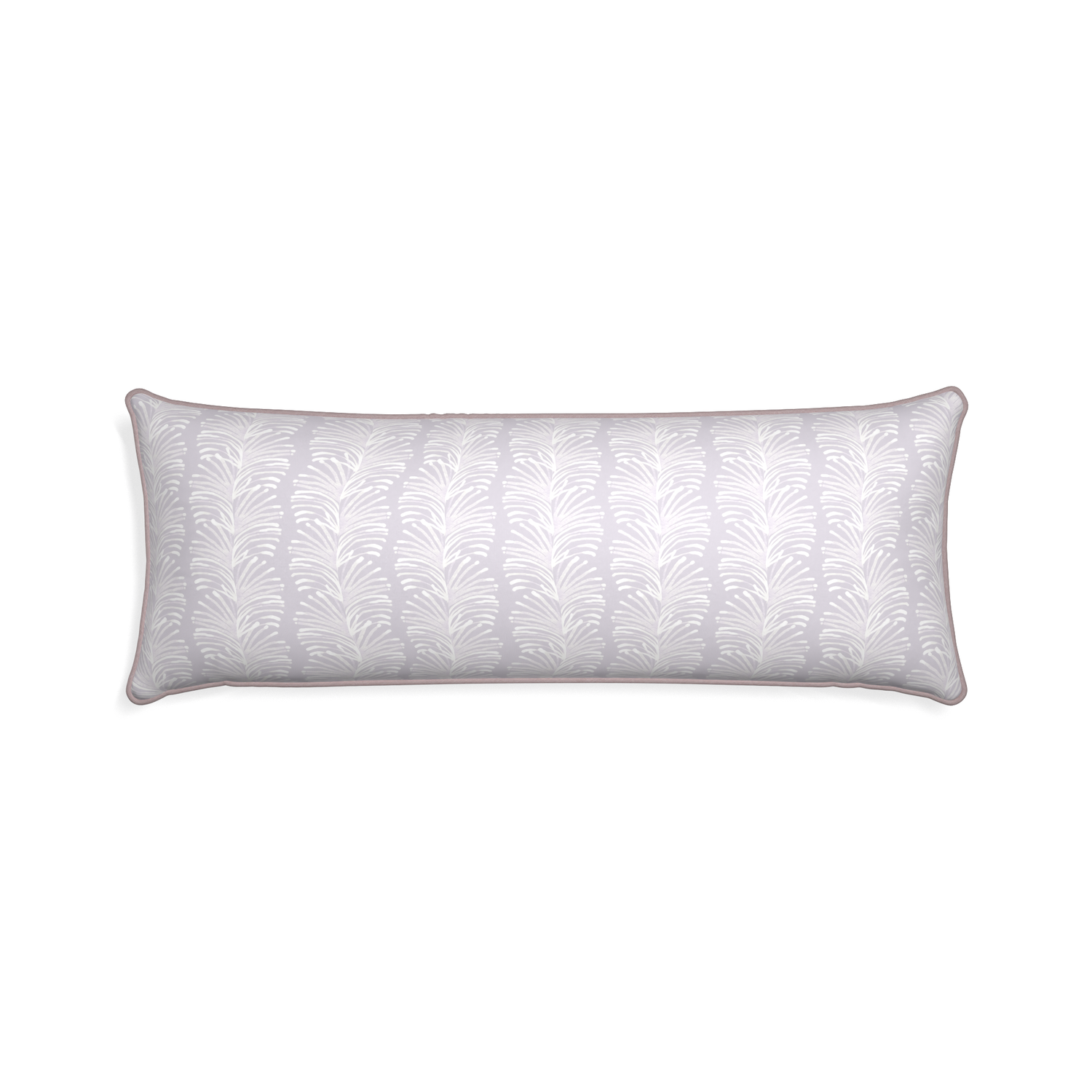 Xl-lumbar emma lavender custom lavender botanical stripepillow with orchid piping on white background