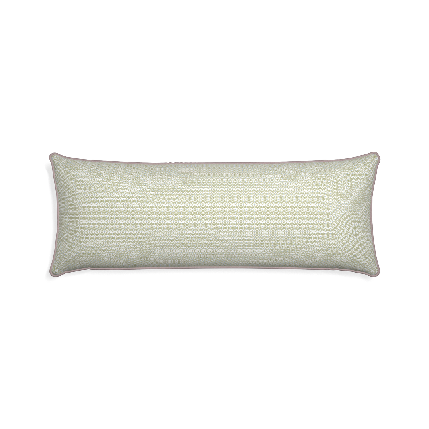 Xl-lumbar loomi moss custom moss green geometricpillow with orchid piping on white background