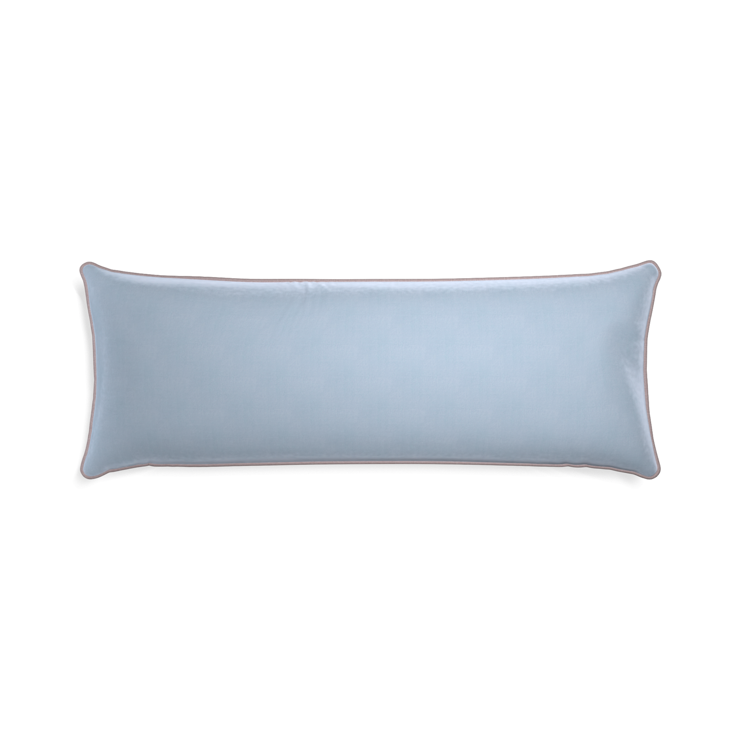 Xl-lumbar sky velvet custom skypillow with orchid piping on white background