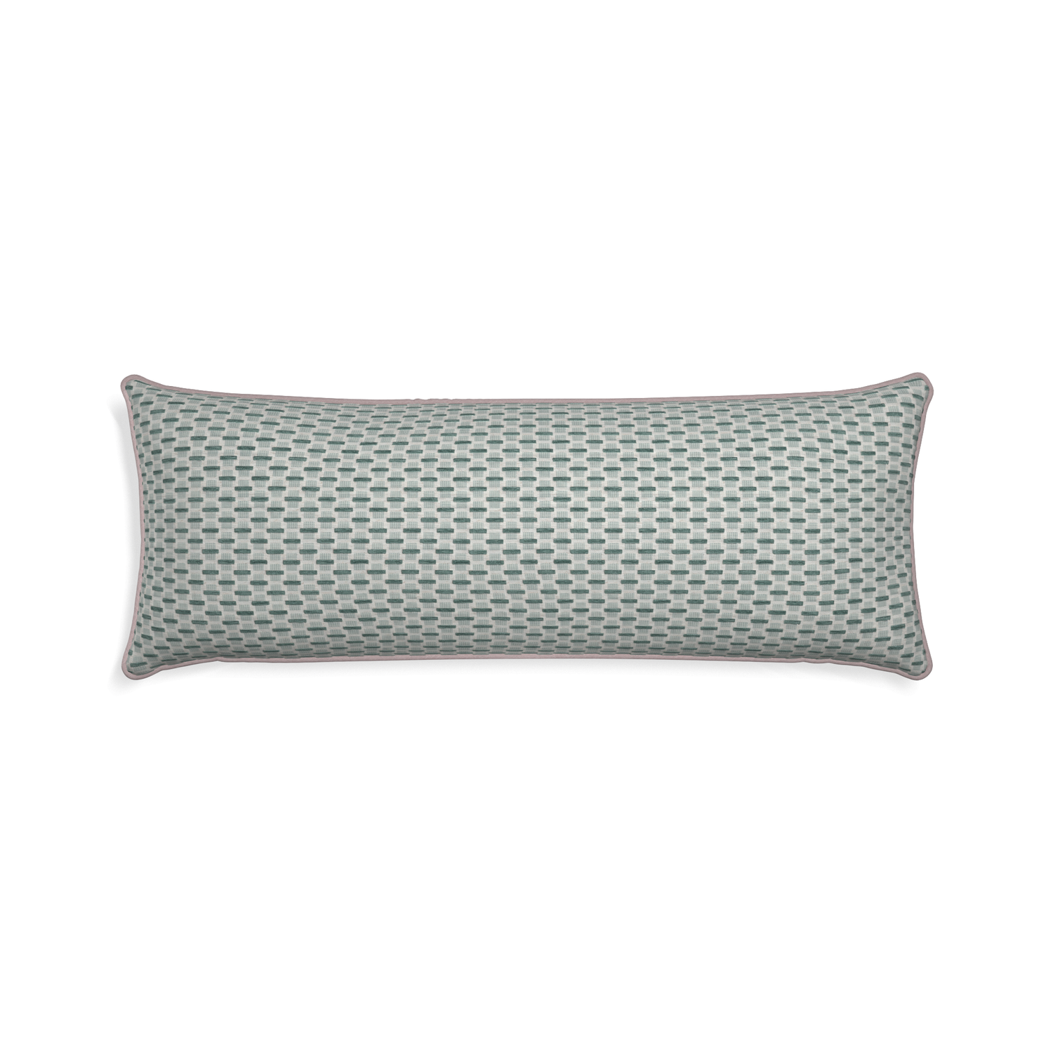 Xl-lumbar willow mint custom green geometric chenillepillow with orchid piping on white background