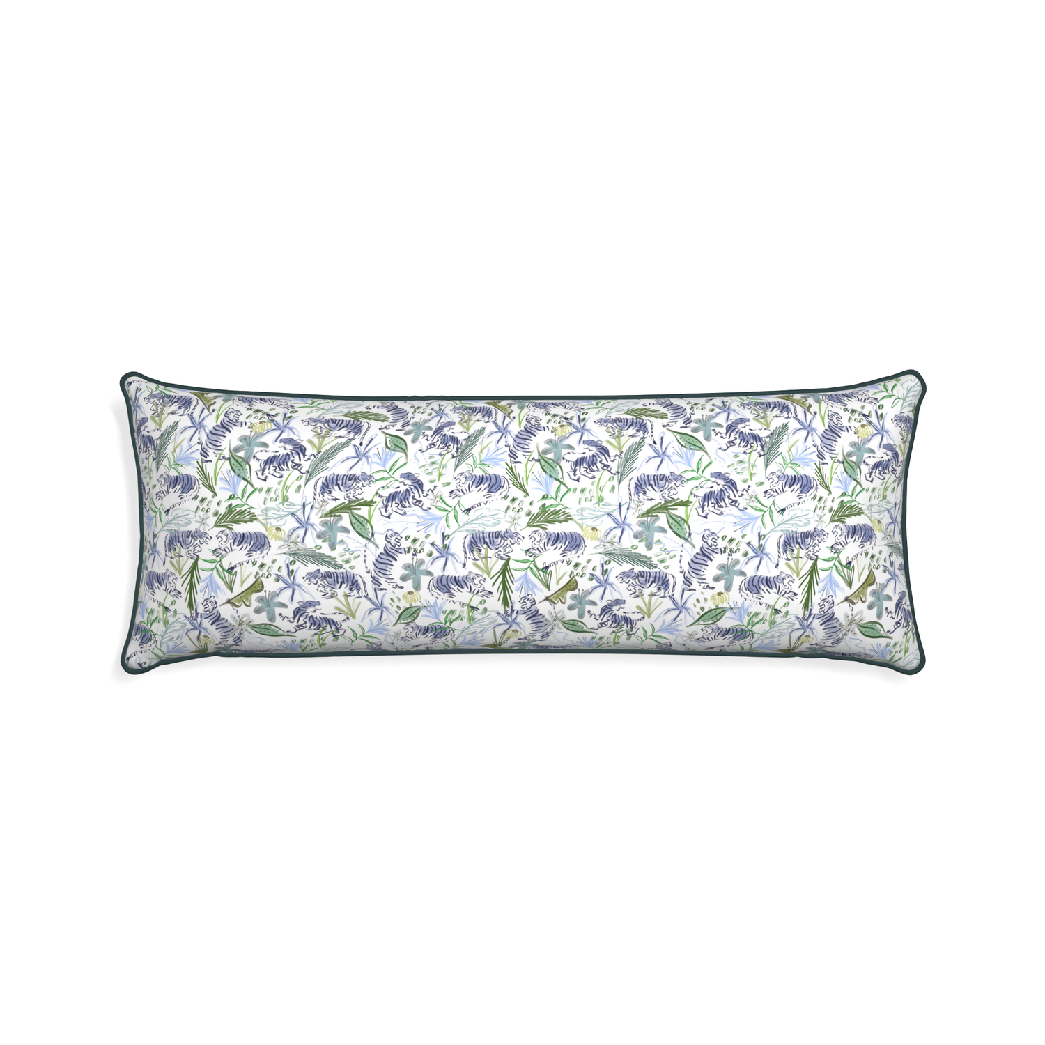 Xl-lumbar frida green custom green tigerpillow with p piping on white background