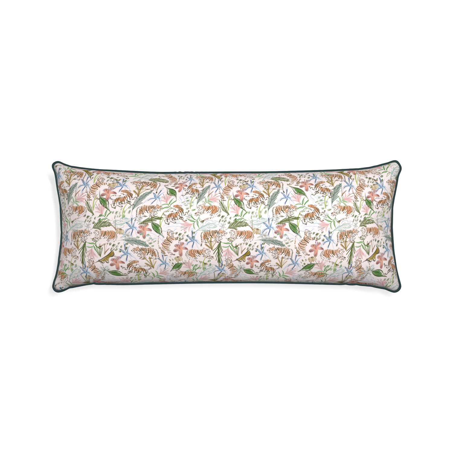 Xl-lumbar frida pink custom pink chinoiserie tigerpillow with p piping on white background