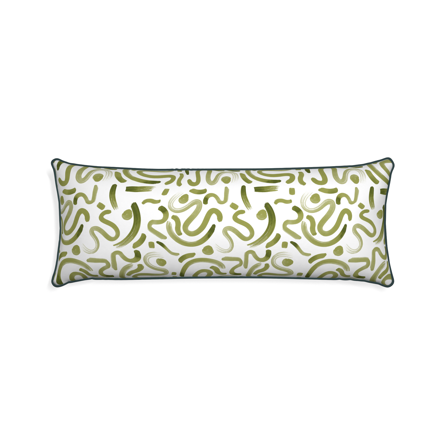Xl-lumbar hockney moss custom moss greenpillow with p piping on white background