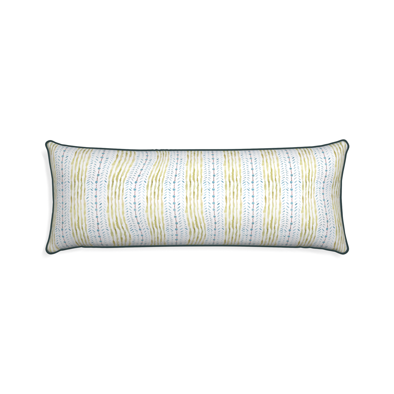 Xl-lumbar julia custom blue & green stripedpillow with p piping on white background