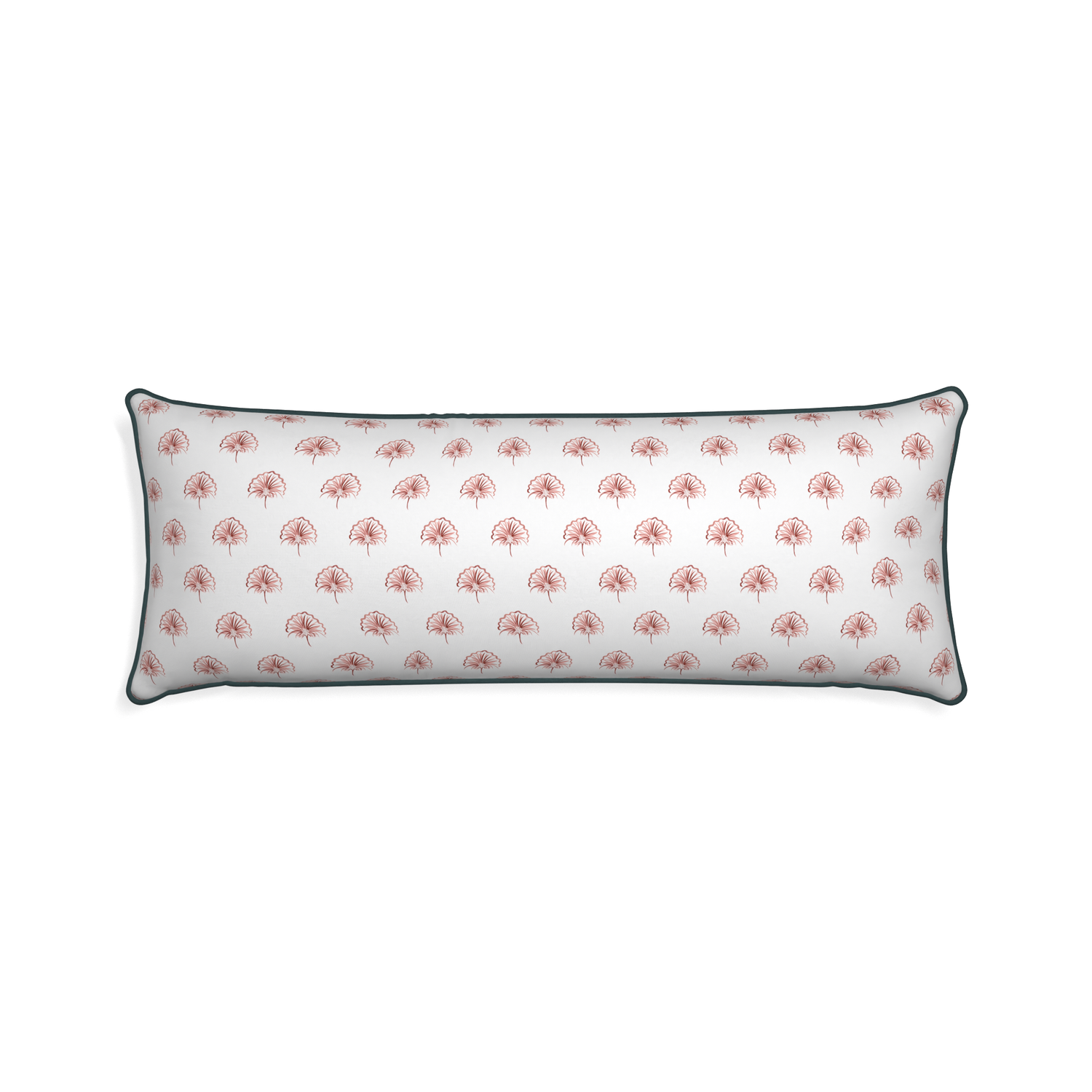 Xl-lumbar penelope rose custom floral pinkpillow with p piping on white background