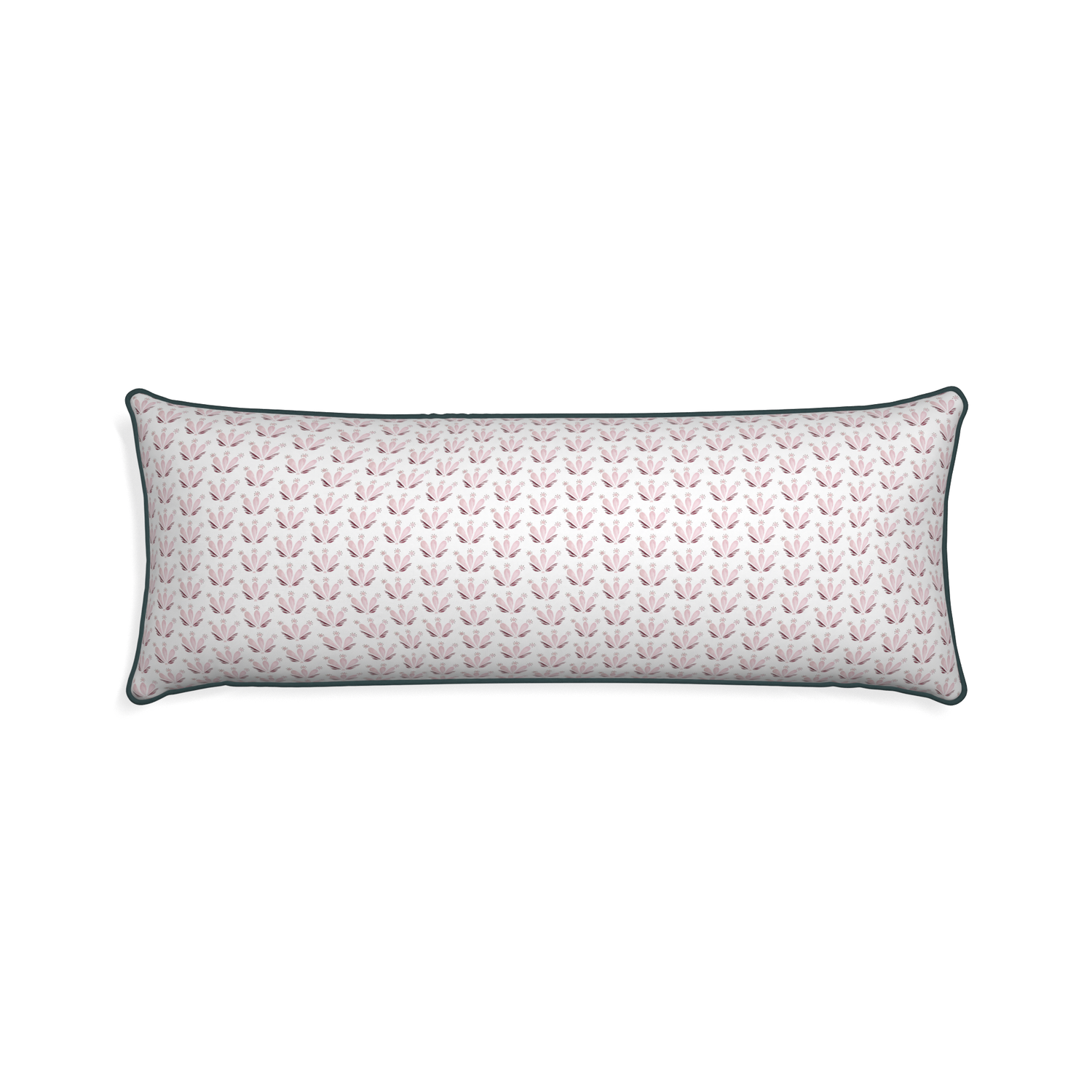 Xl-lumbar serena pink custom pink & burgundy drop repeat floralpillow with p piping on white background