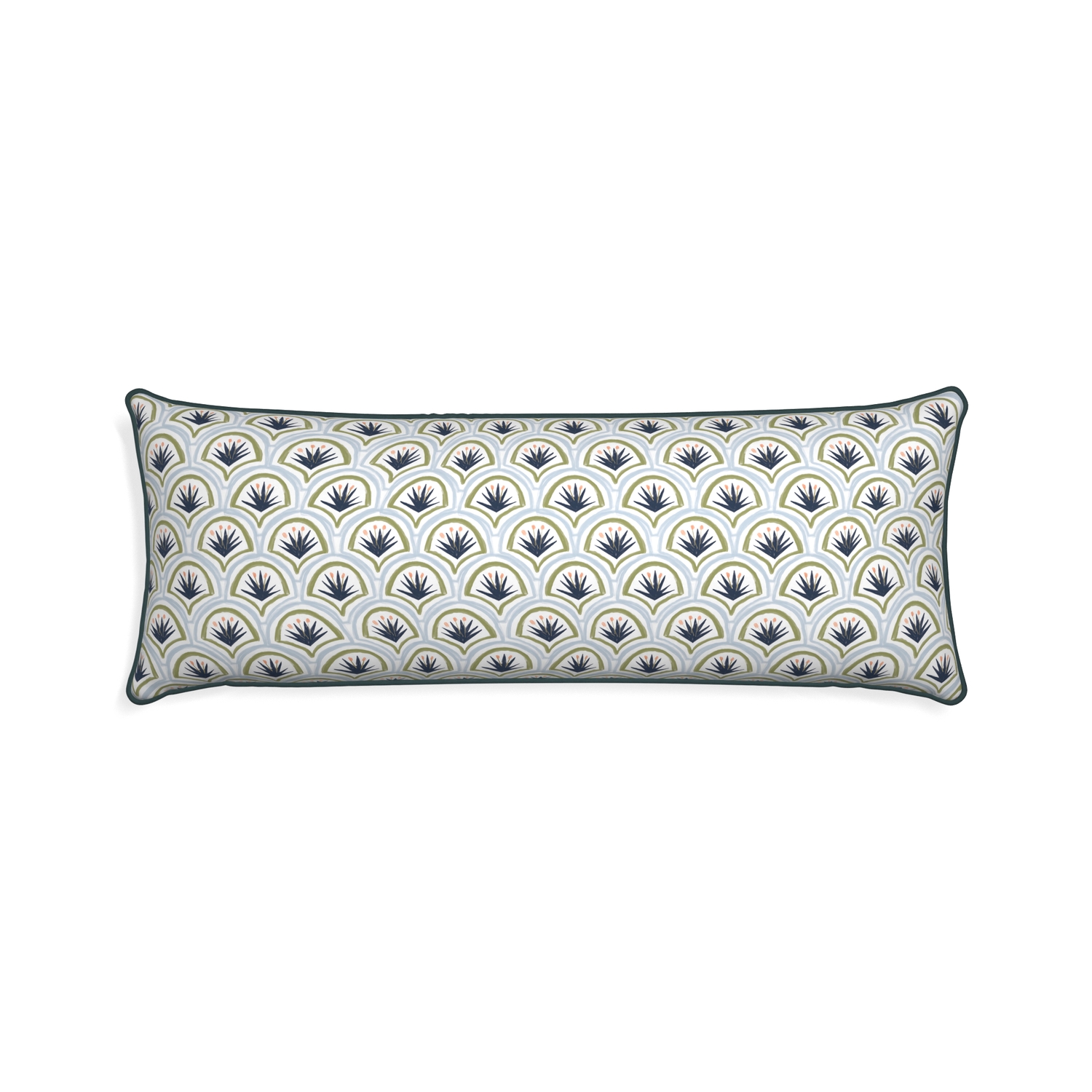 Xl-lumbar thatcher midnight custom art deco palm patternpillow with p piping on white background