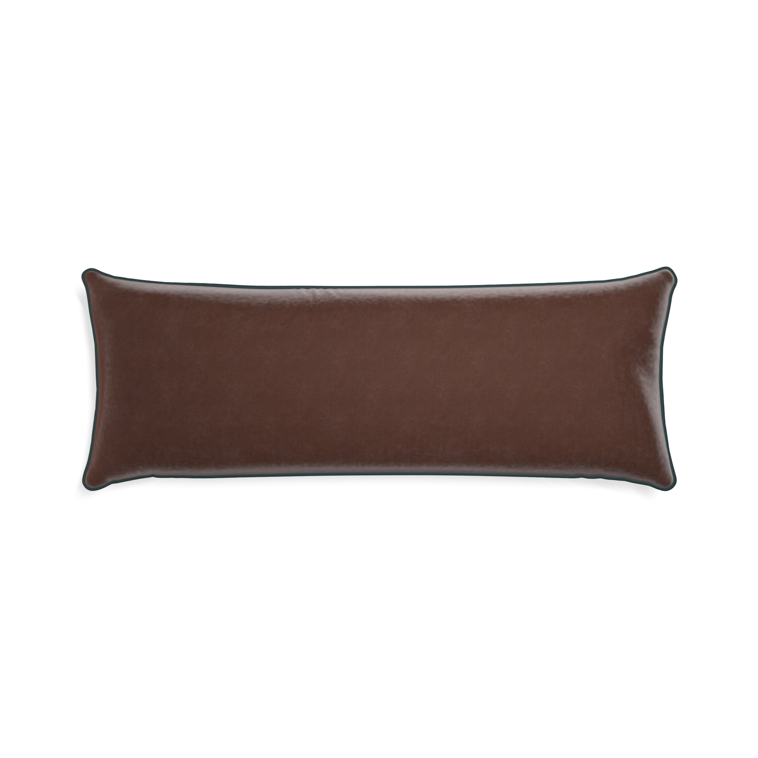 Xl-lumbar walnut velvet custom brownpillow with p piping on white background