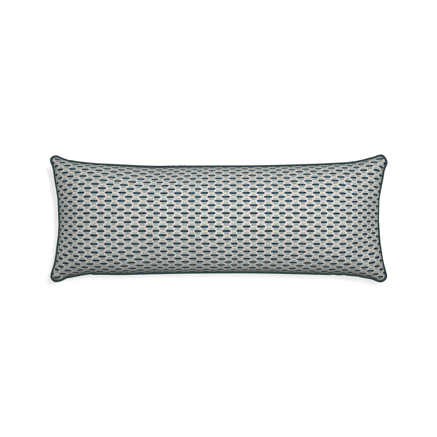 Xl-lumbar willow amalfi custom blue geometric chenillepillow with p piping on white background