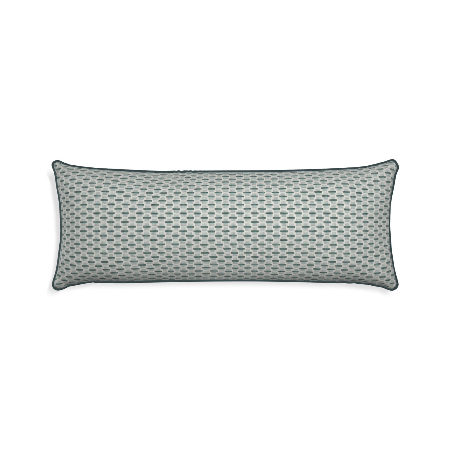 Xl-lumbar willow mint custom green geometric chenillepillow with p piping on white background