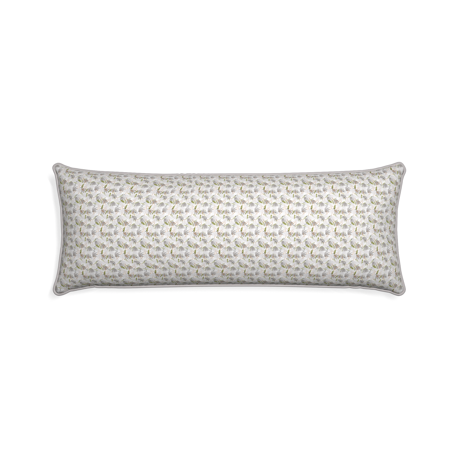 Xl-lumbar eden grey custom pillow with pebble piping on white background