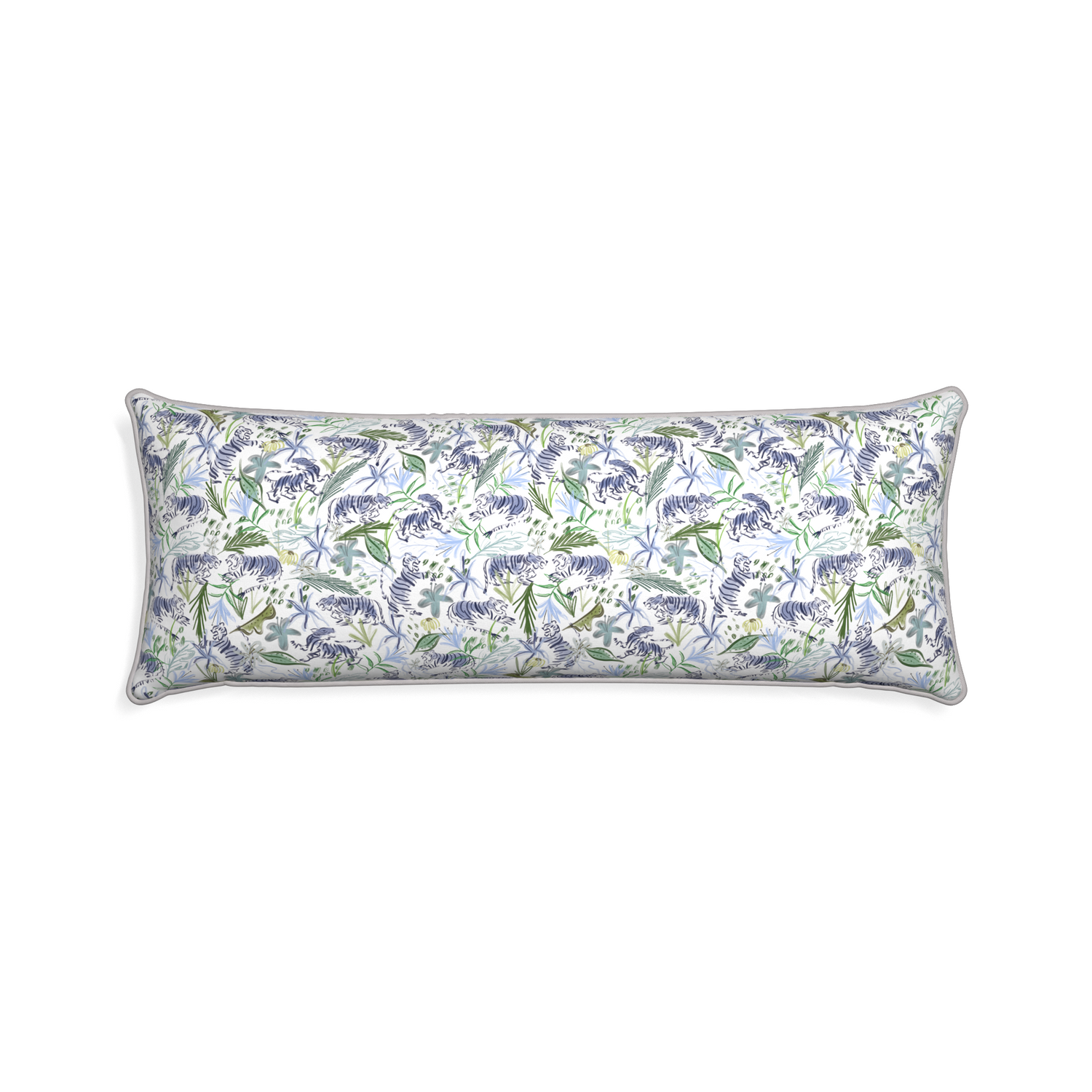 Xl-lumbar frida green custom pillow with pebble piping on white background