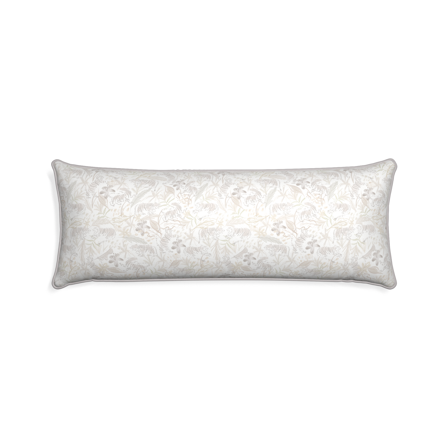 Xl-lumbar frida sand custom beige chinoiserie tigerpillow with pebble piping on white background