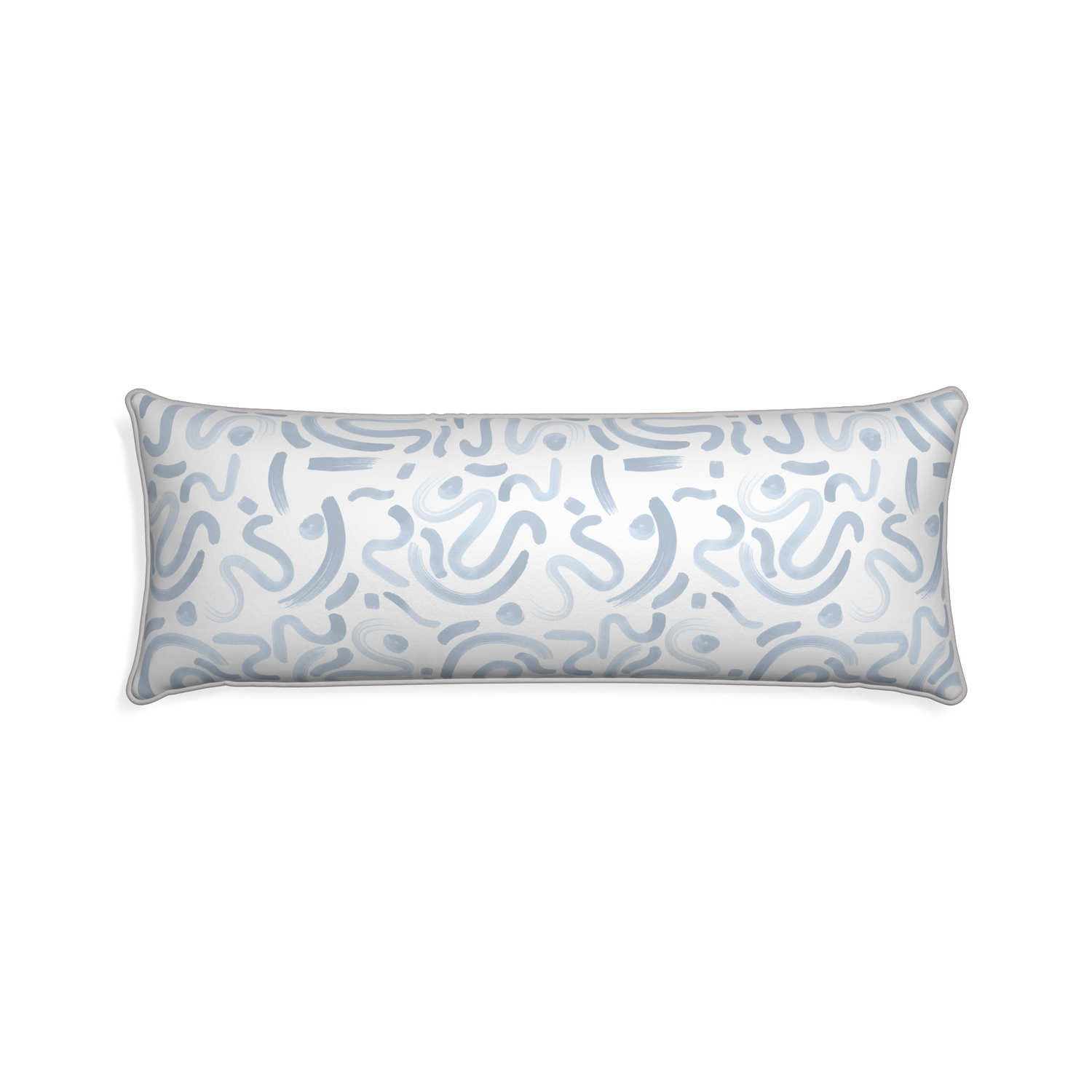 Xl-lumbar hockney sky custom pillow with pebble piping on white background