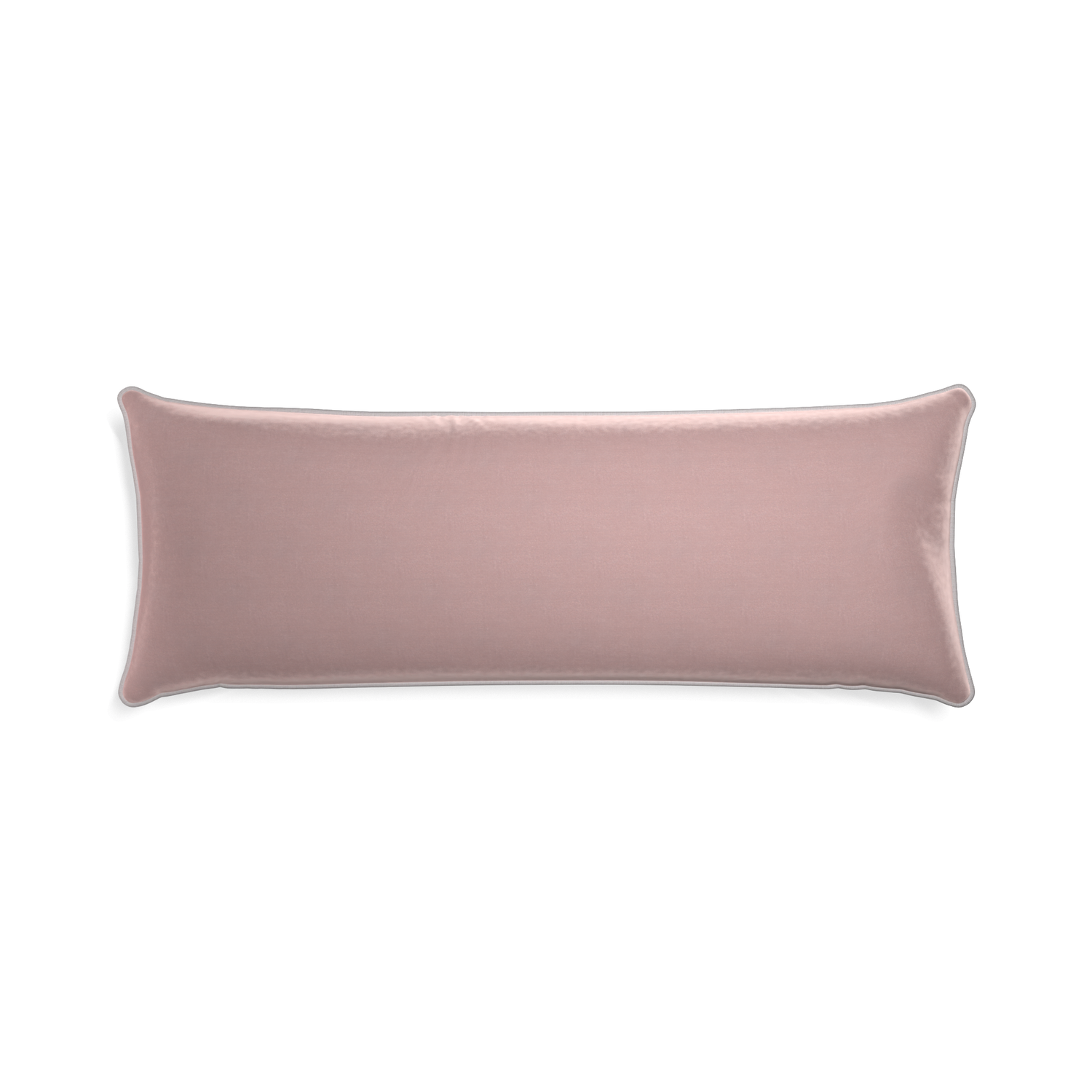 Xl-lumbar mauve velvet custom pillow with pebble piping on white background