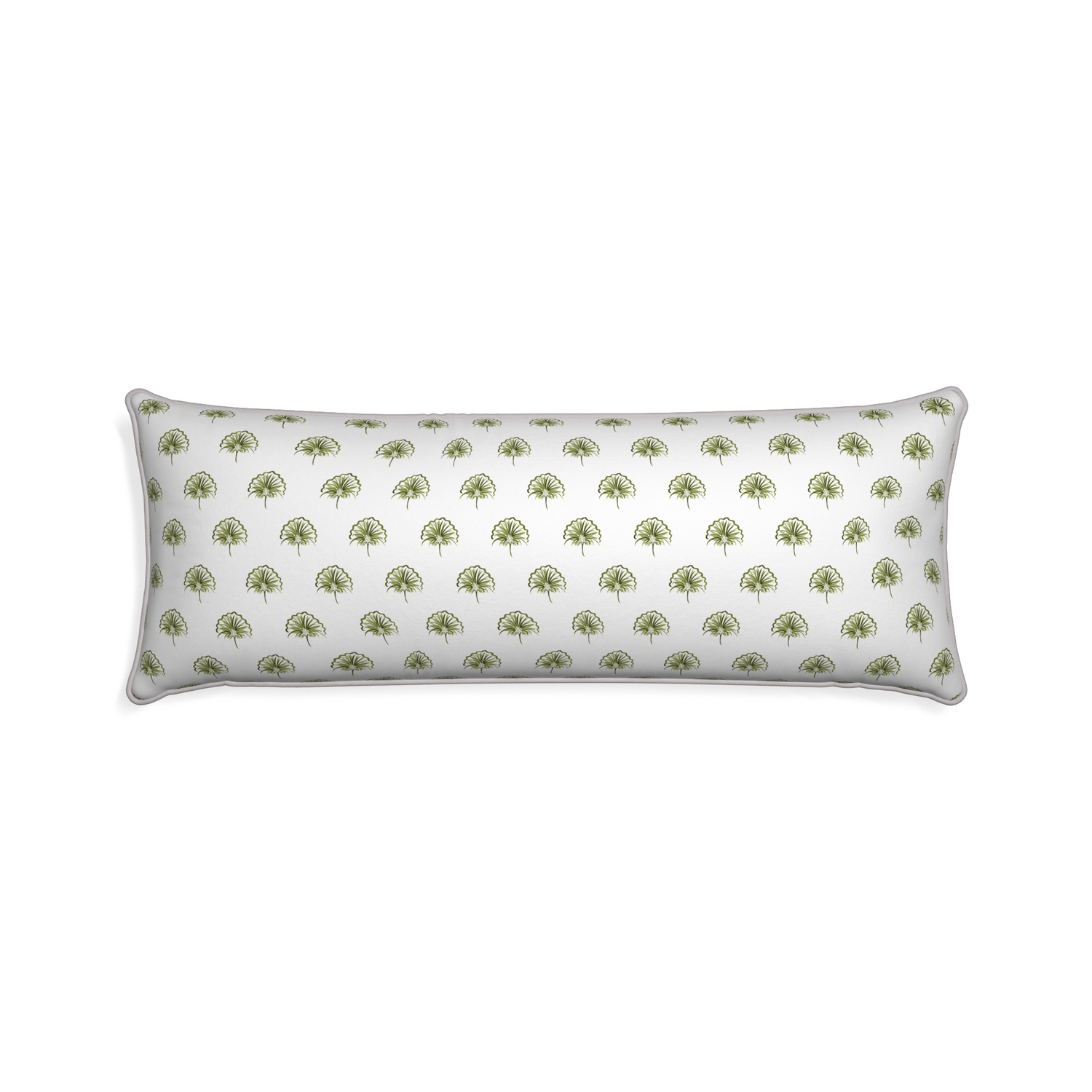 Xl-lumbar penelope moss custom green floralpillow with pebble piping on white background