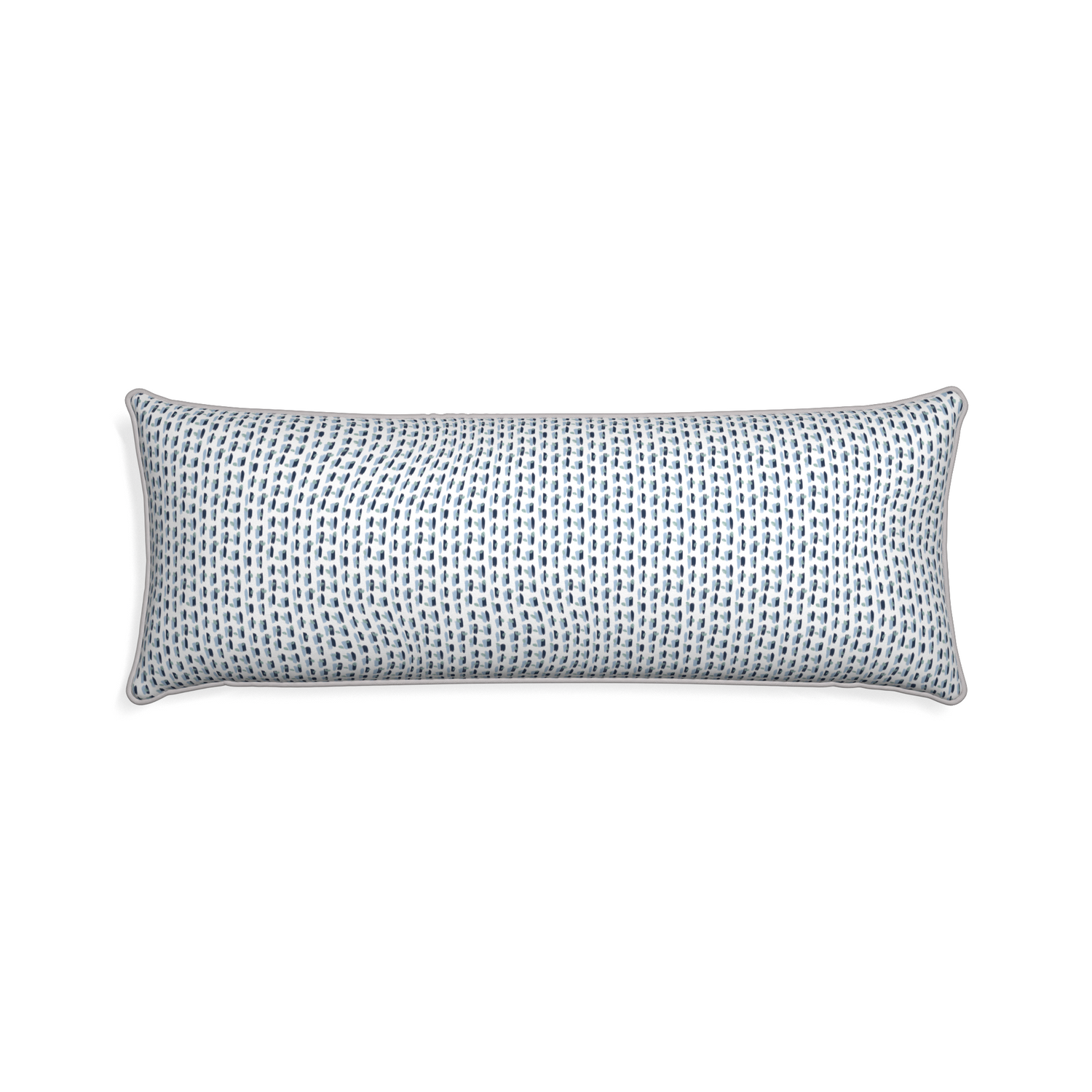 Xl-lumbar poppy blue custom pillow with pebble piping on white background