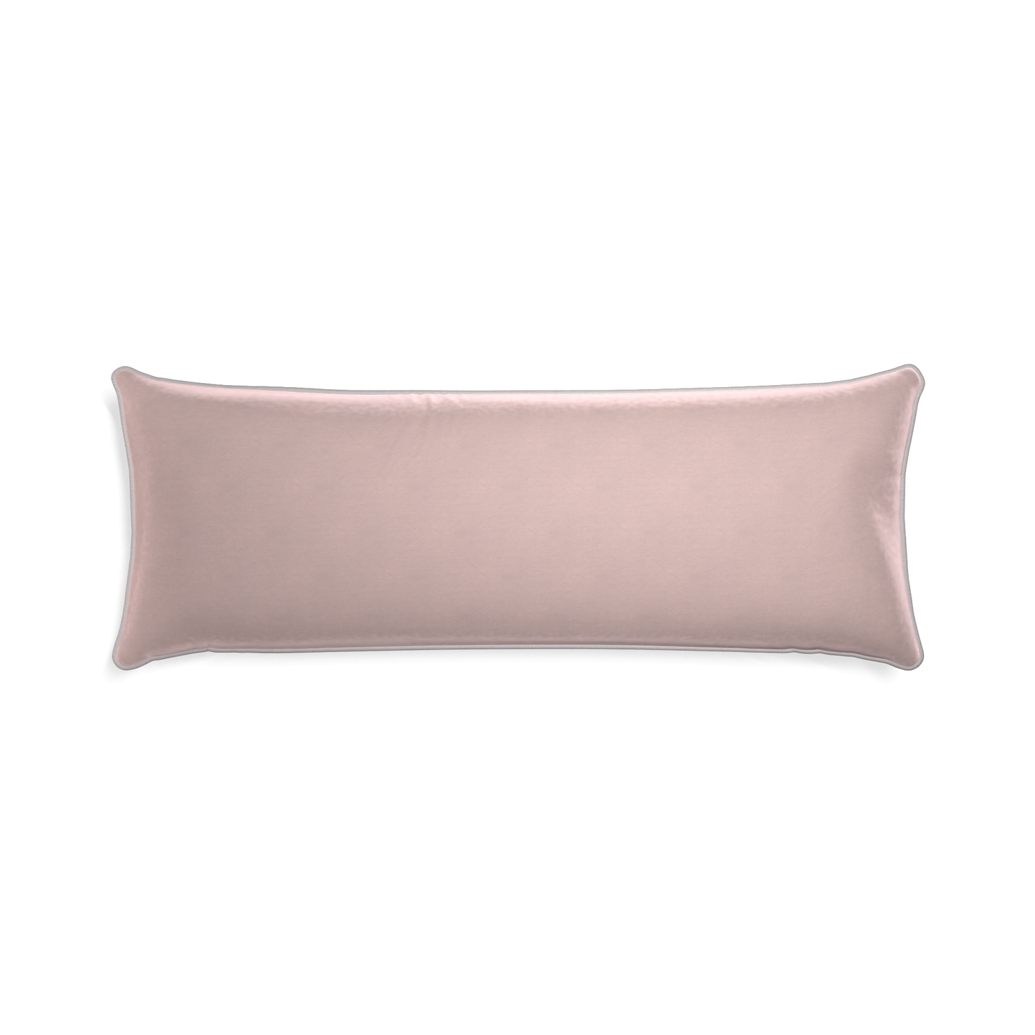 Xl-lumbar rose velvet custom pillow with pebble piping on white background