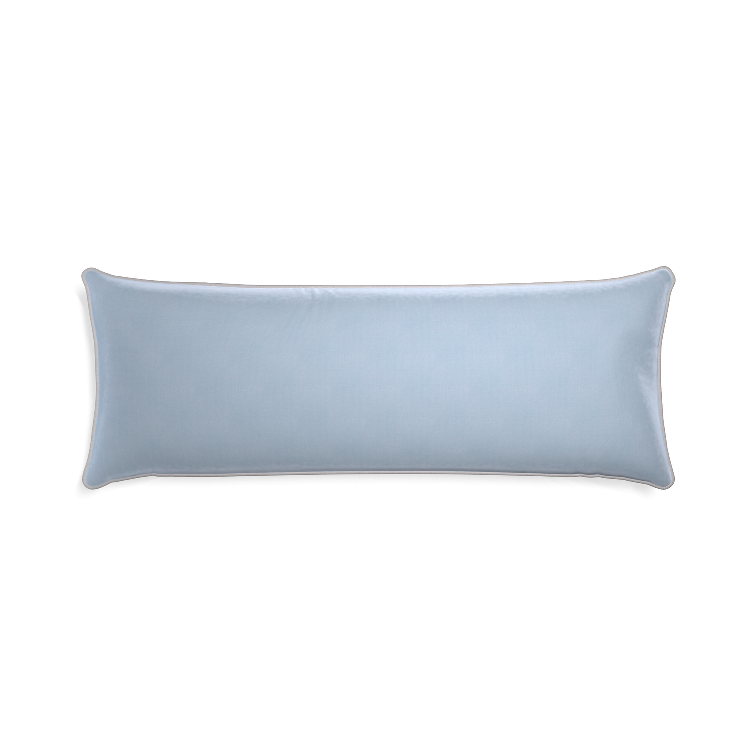 rectangle light blue velvet pillow with gray piping 