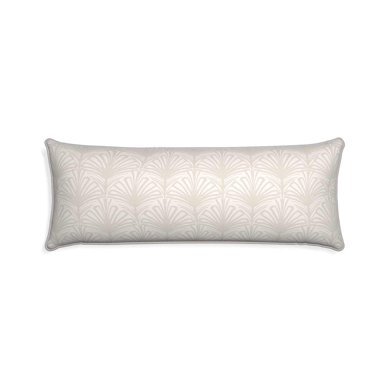 Xl-lumbar suzy sand custom beige palmpillow with pebble piping on white background