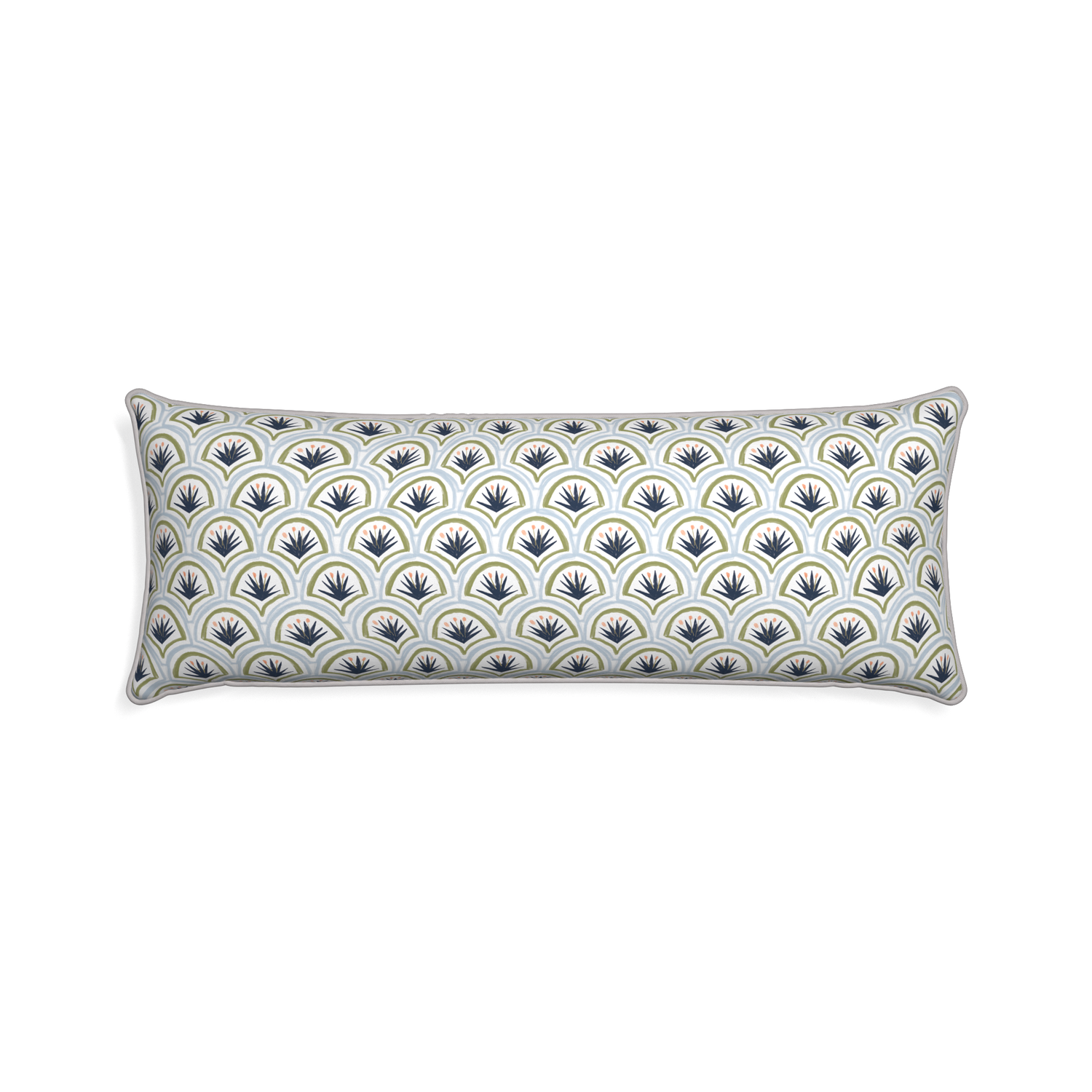 Xl-lumbar thatcher midnight custom art deco palm patternpillow with pebble piping on white background