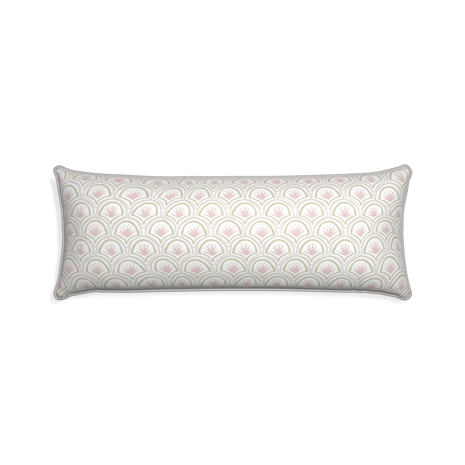 Xl-lumbar thatcher rose custom pillow with pebble piping on white background