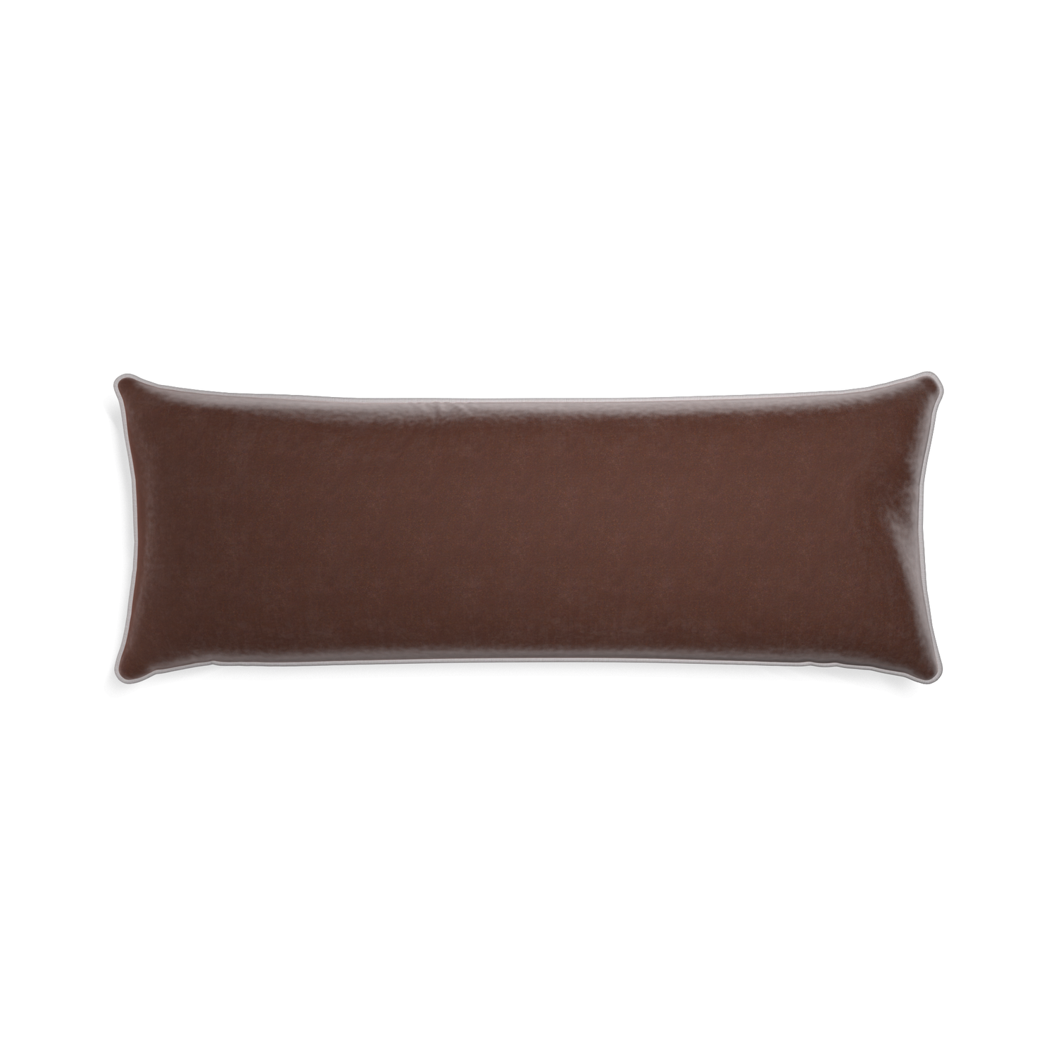 Xl-lumbar walnut velvet custom pillow with pebble piping on white background