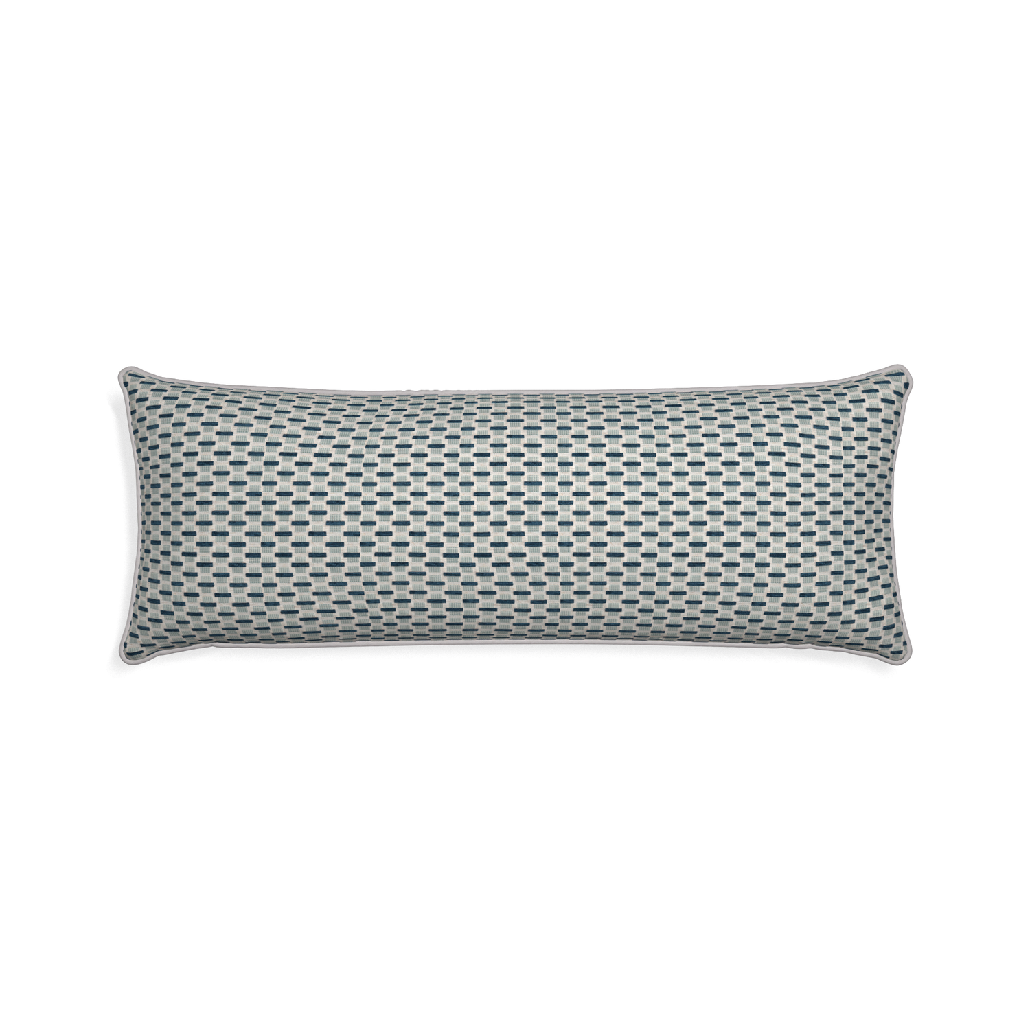 Xl-lumbar willow amalfi custom blue geometric chenillepillow with pebble piping on white background