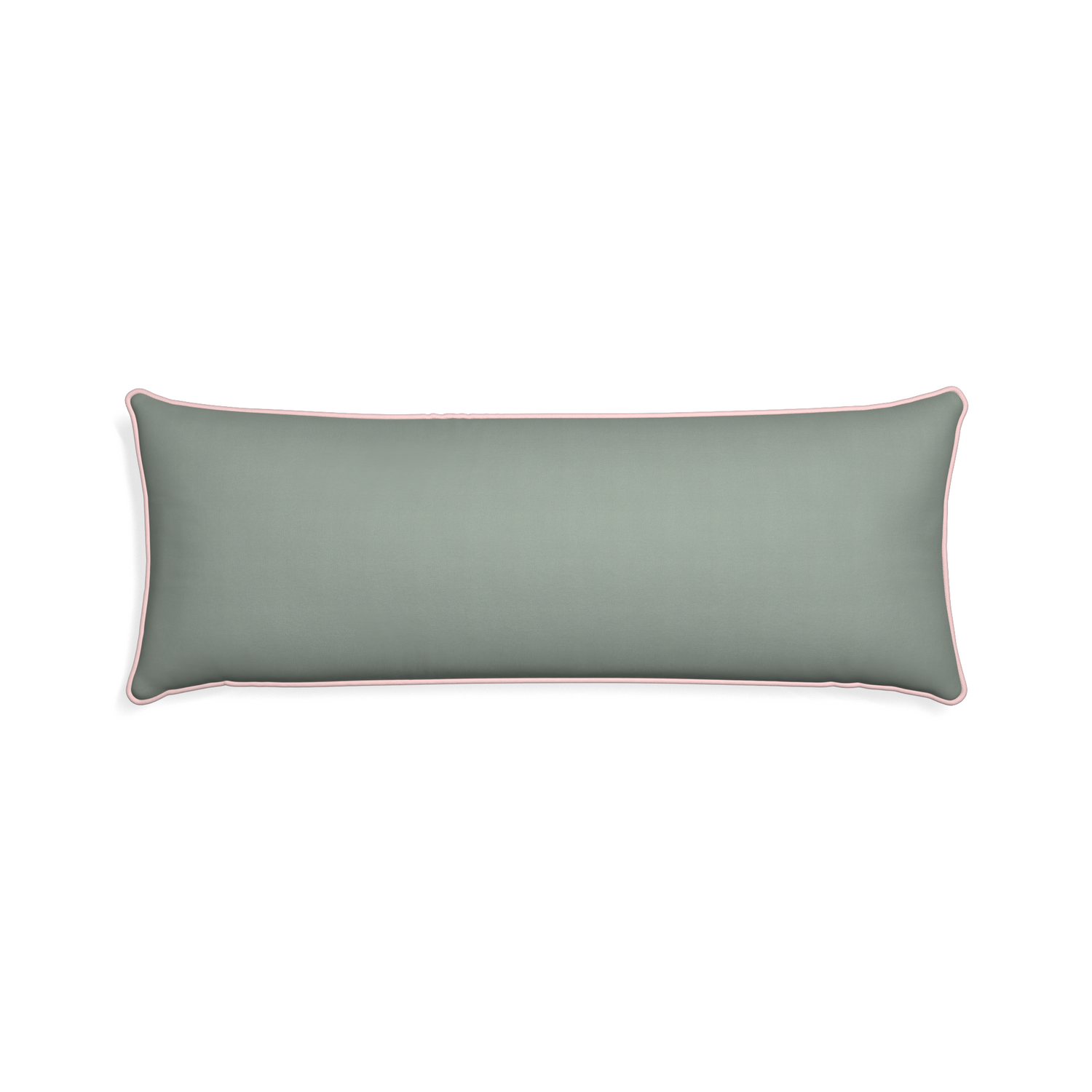 Xl-lumbar sage custom pillow with petal piping on white background
