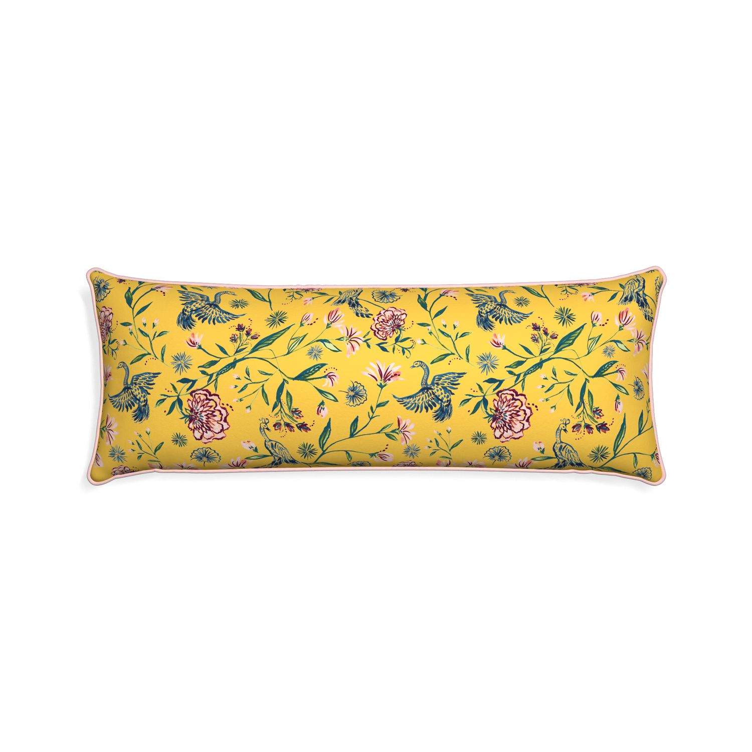 Xl-lumbar daphne canary custom pillow with petal piping on white background