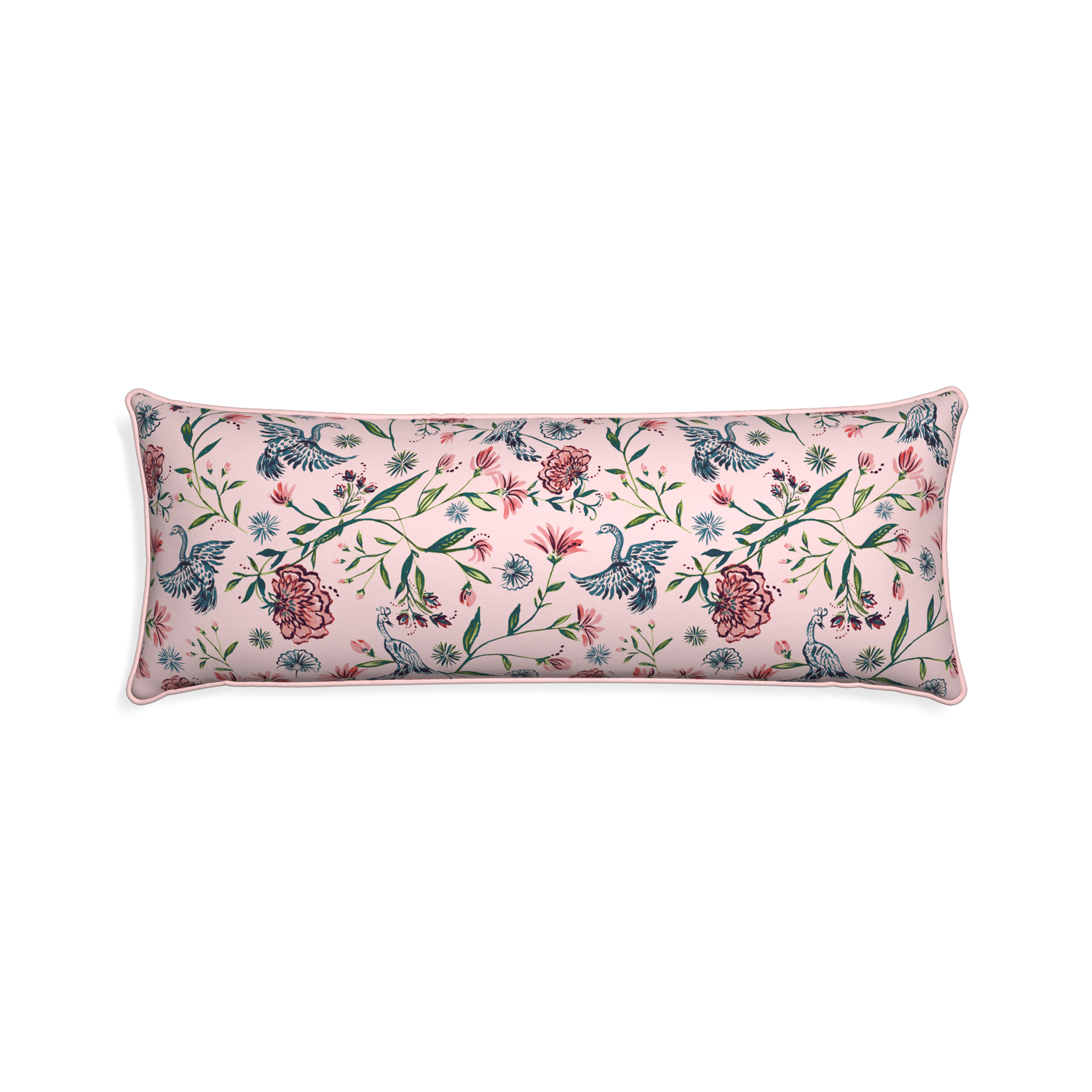 Xl-lumbar daphne rose custom pillow with petal piping on white background