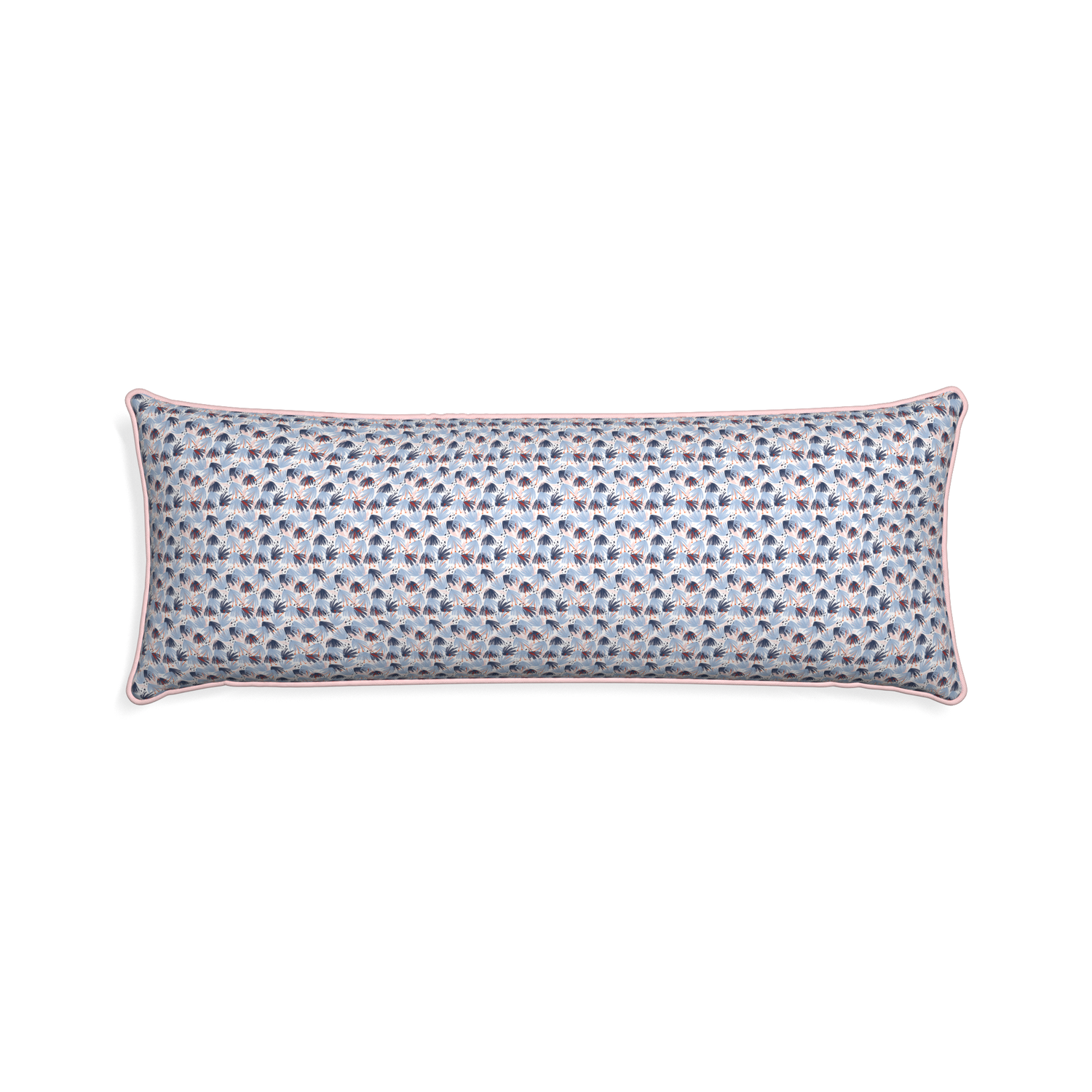 Xl-lumbar eden blue custom pillow with petal piping on white background