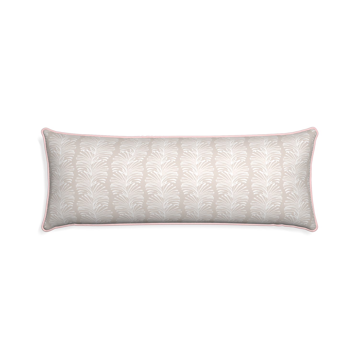 Xl-lumbar emma sand custom sand colored botanical stripepillow with petal piping on white background