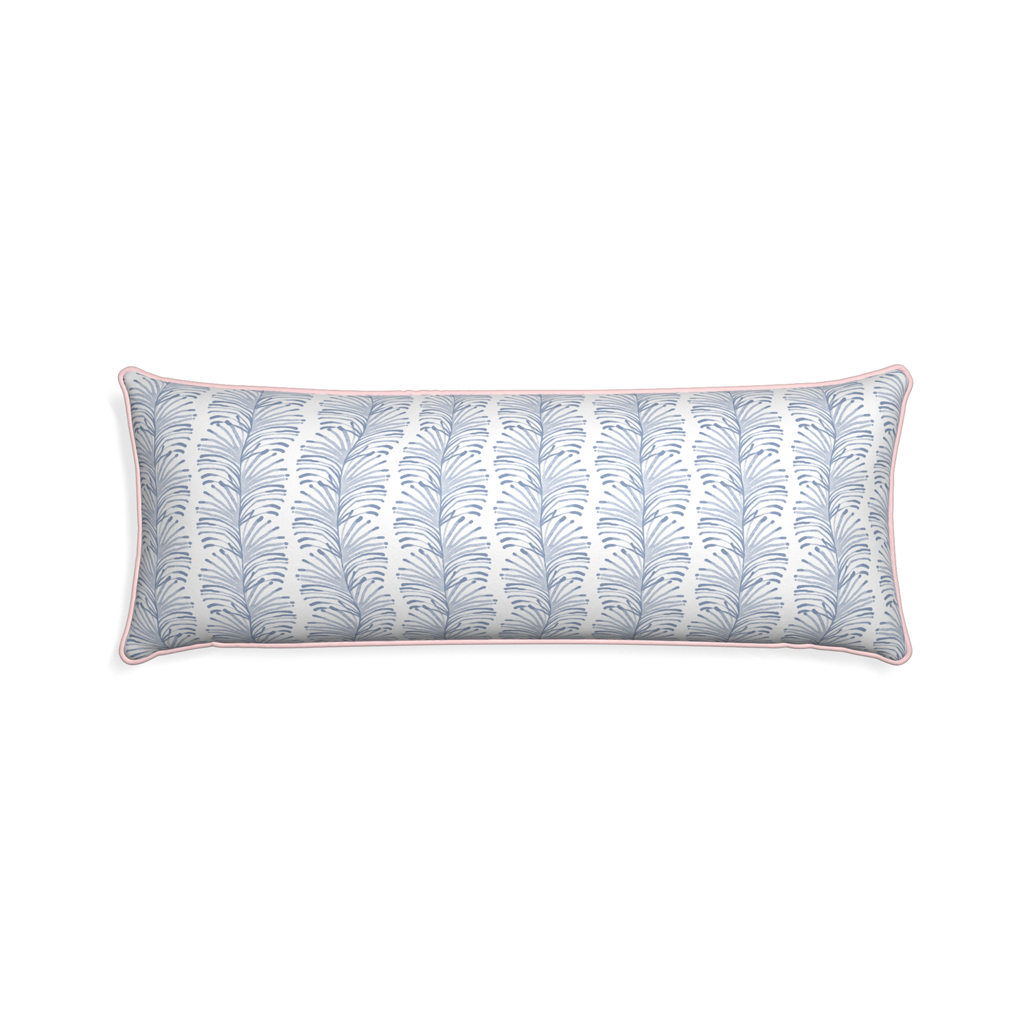 Xl-lumbar emma sky custom pillow with petal piping on white background