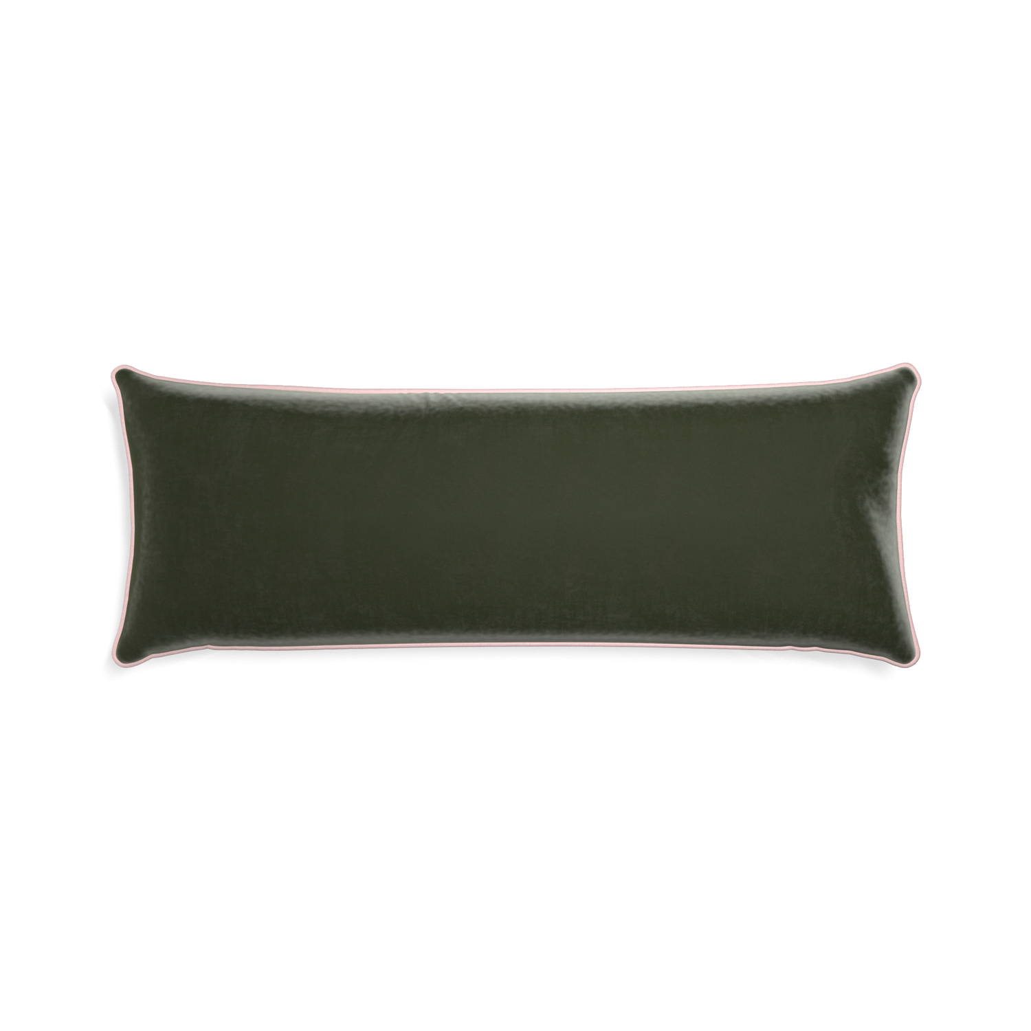 rectangle fern green velvet pillow with light pink piping
