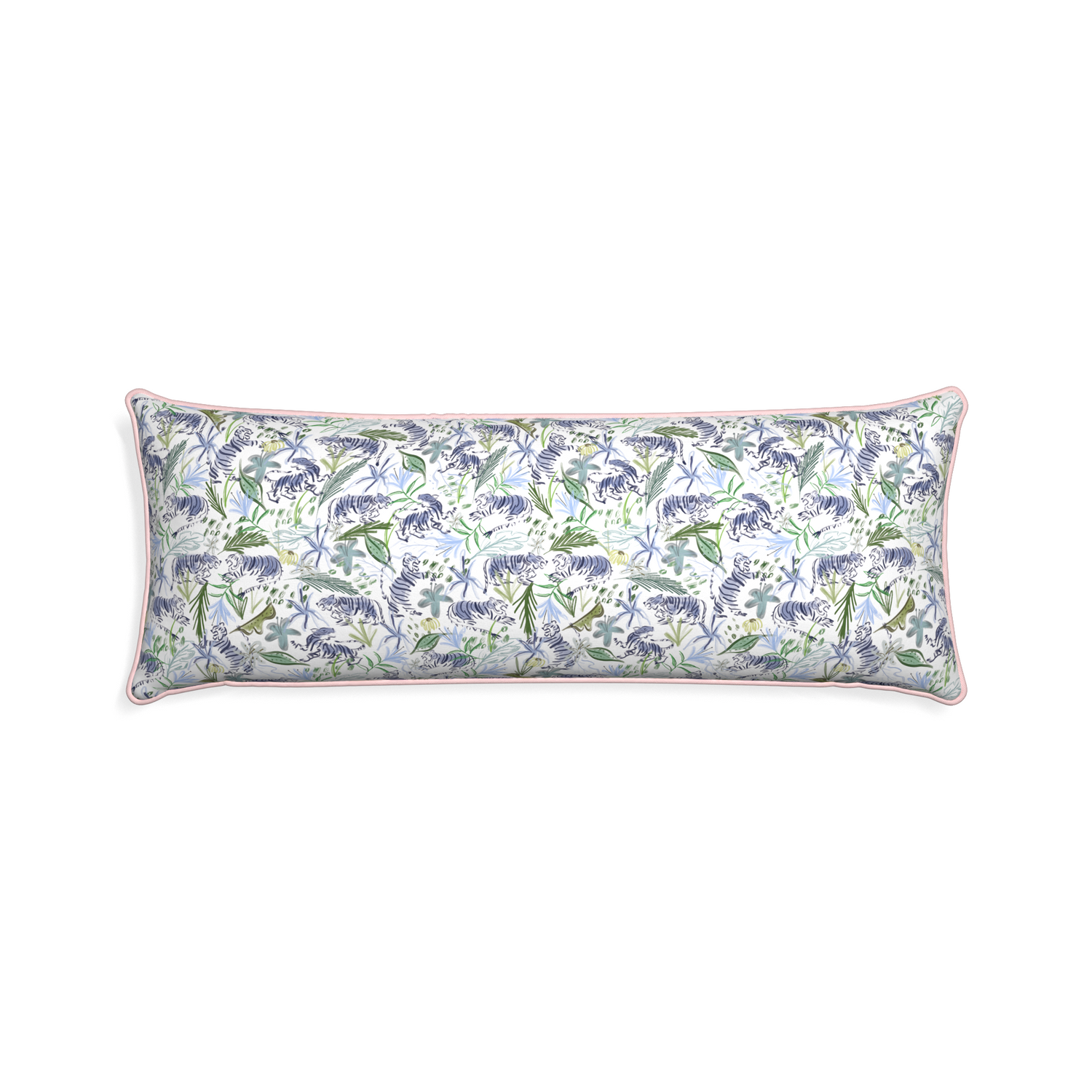Xl-lumbar frida green custom pillow with petal piping on white background