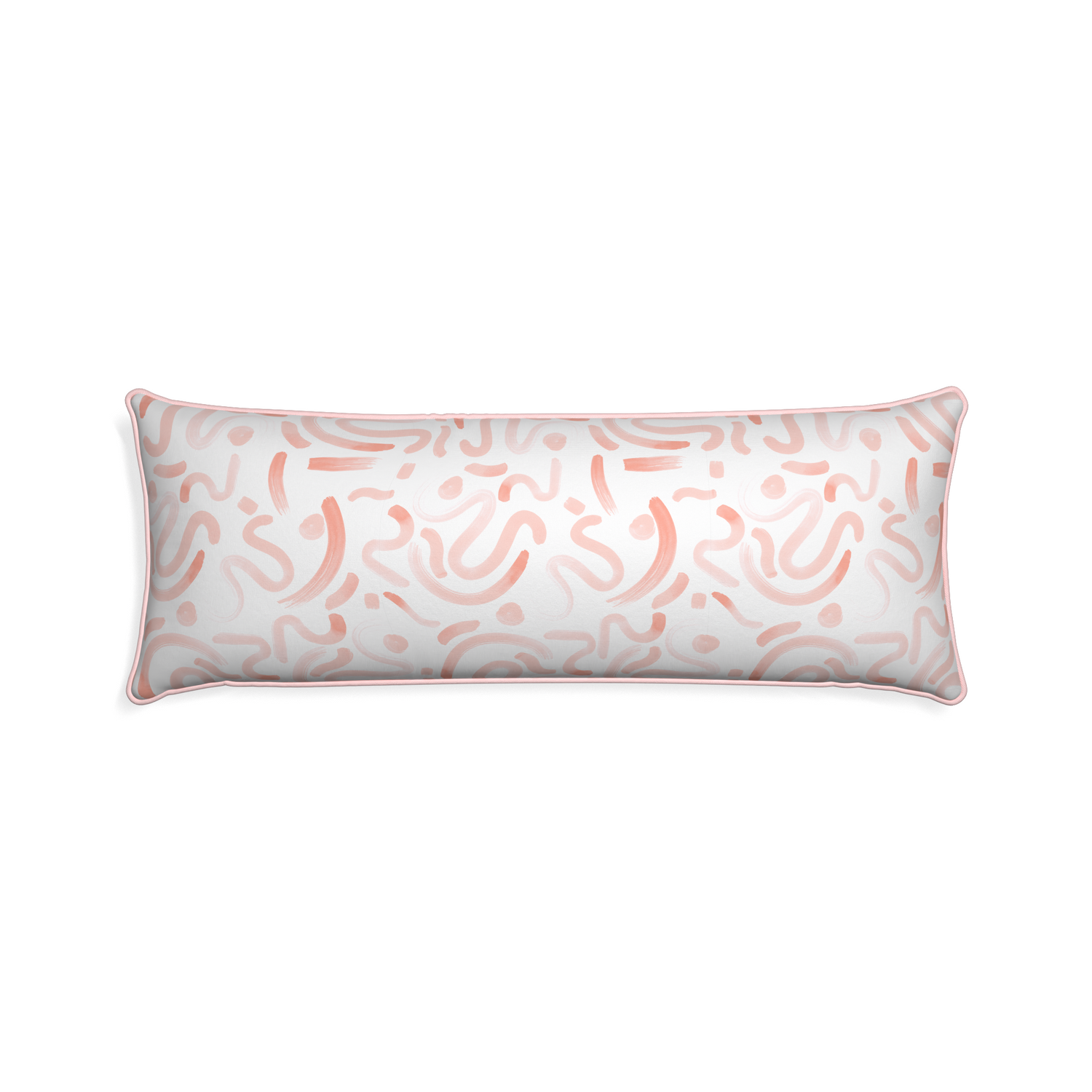 Xl-lumbar hockney pink custom pillow with petal piping on white background