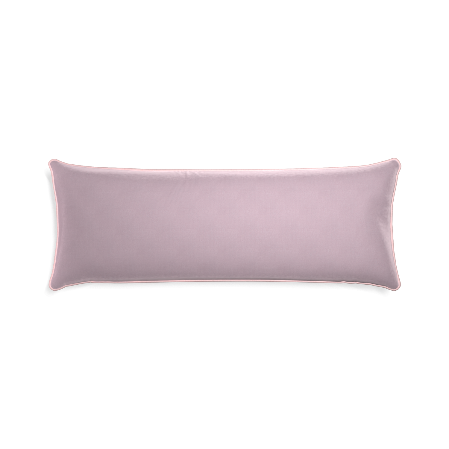 Xl-lumbar lilac velvet custom pillow with petal piping on white background