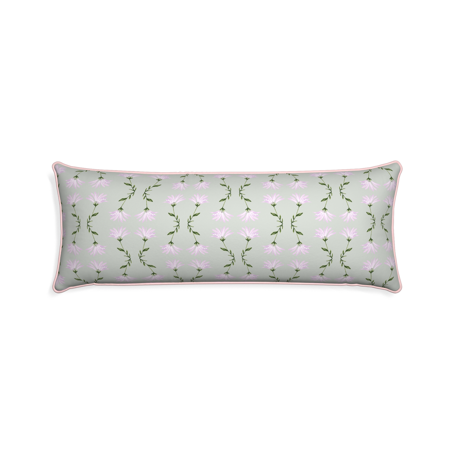 Xl-lumbar marina sage custom pillow with petal piping on white background