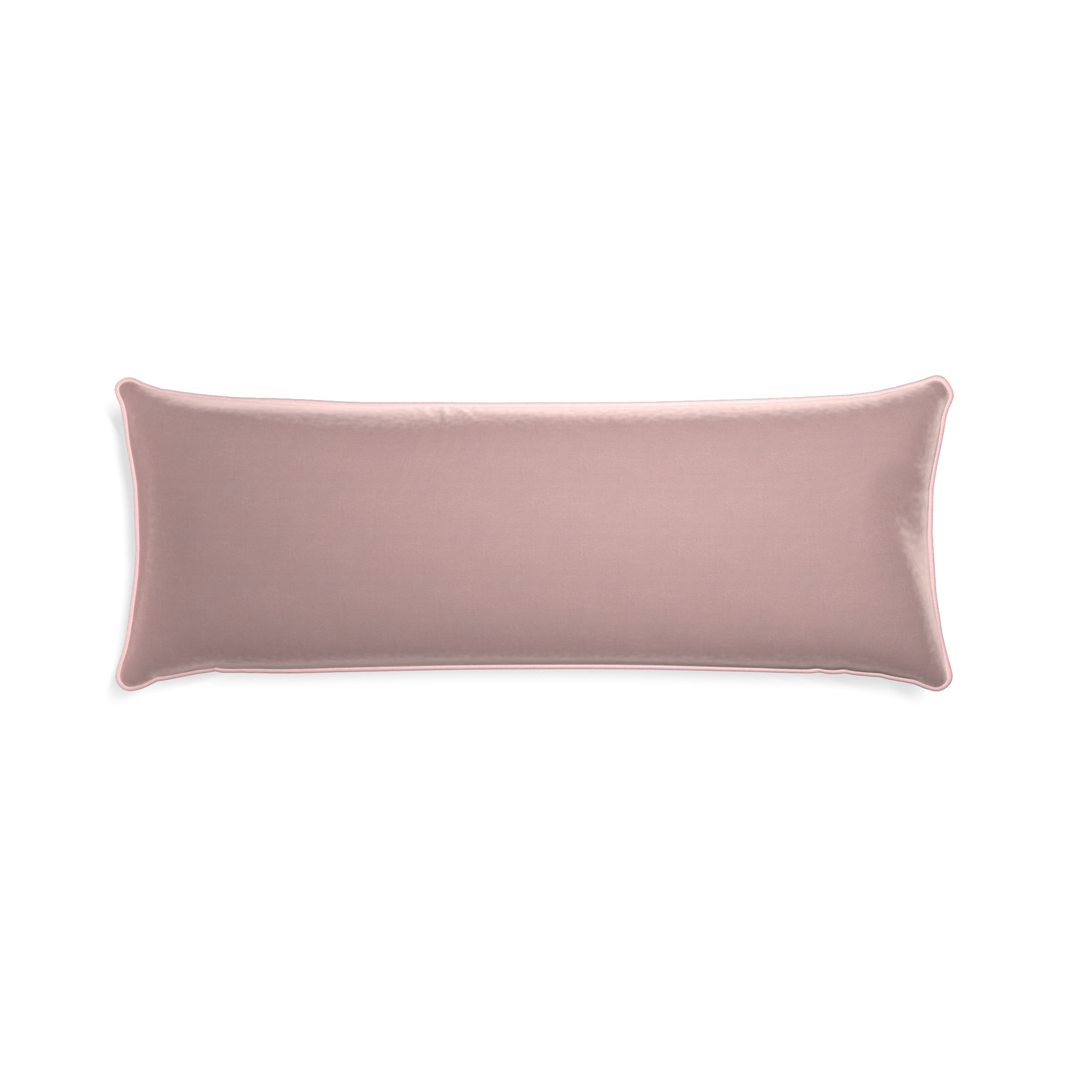 Xl-lumbar mauve velvet custom pillow with petal piping on white background