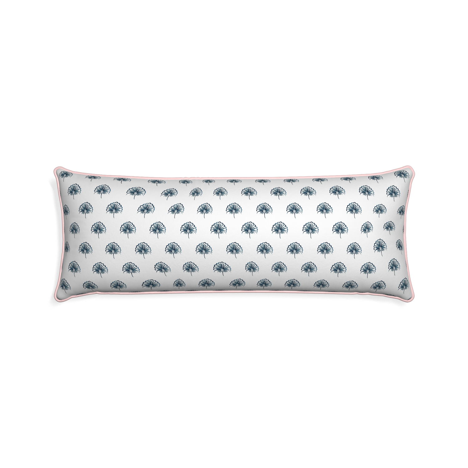 Xl-lumbar penelope midnight custom pillow with petal piping on white background