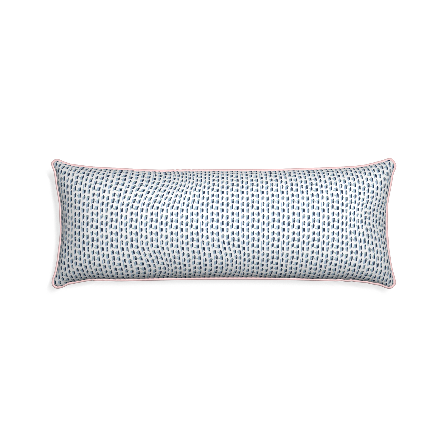 Xl-lumbar poppy blue custom pillow with petal piping on white background