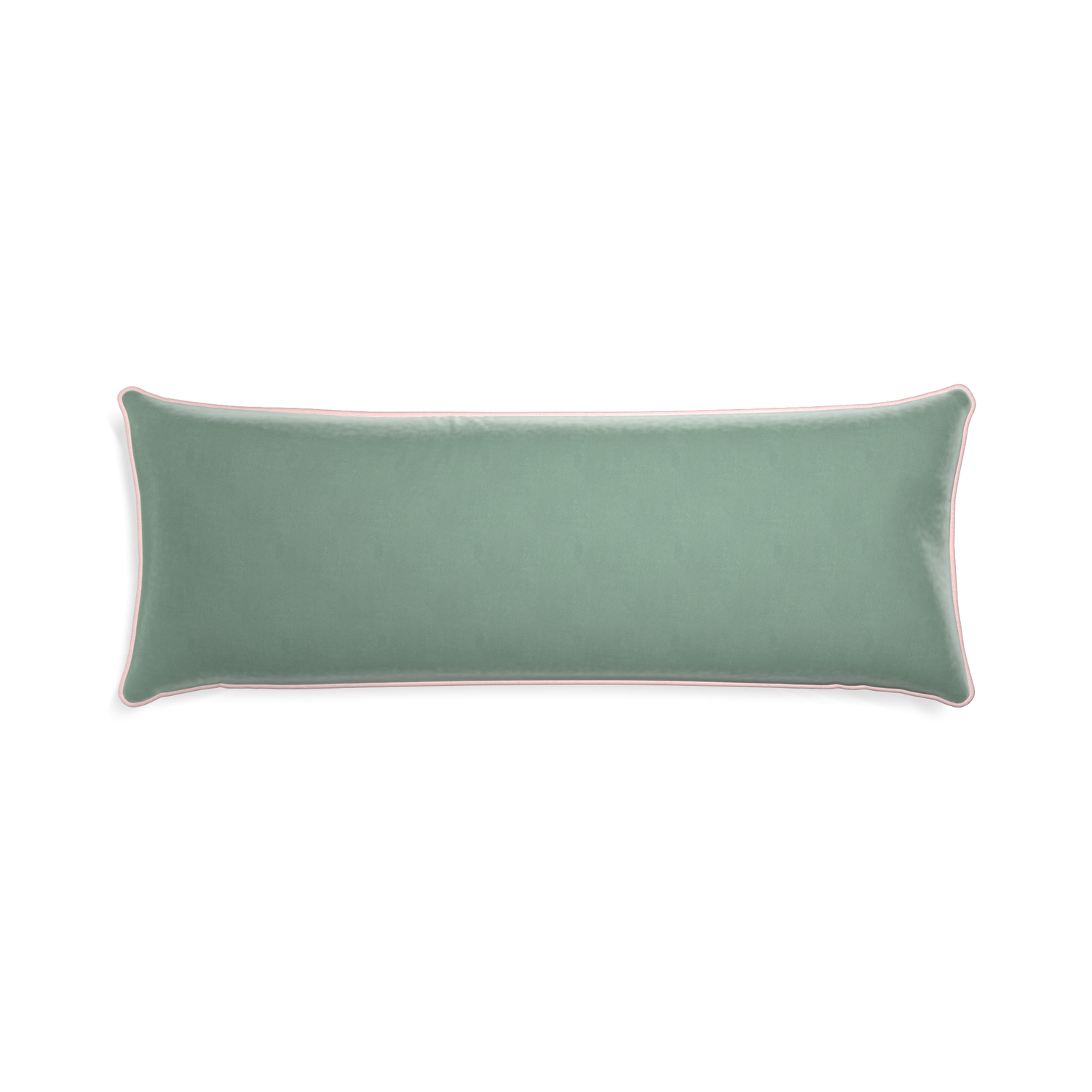rectangle blue green velvet pillow with light pink piping