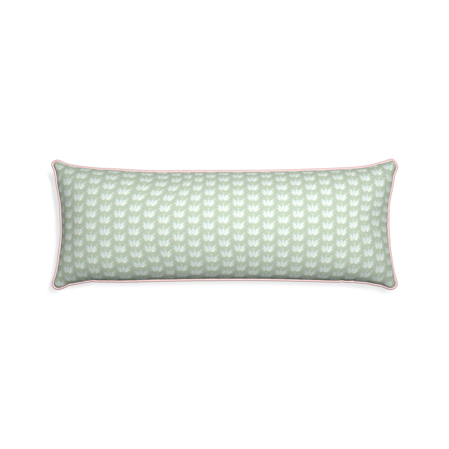 Xl-lumbar serena sea salt custom blue & green floral drop repeatpillow with petal piping on white background