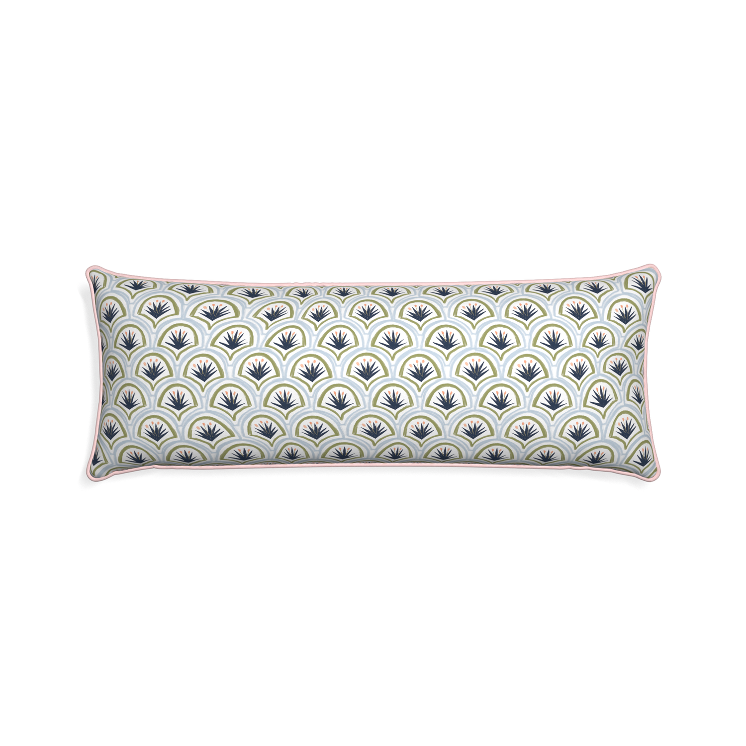Xl-lumbar thatcher midnight custom art deco palm patternpillow with petal piping on white background