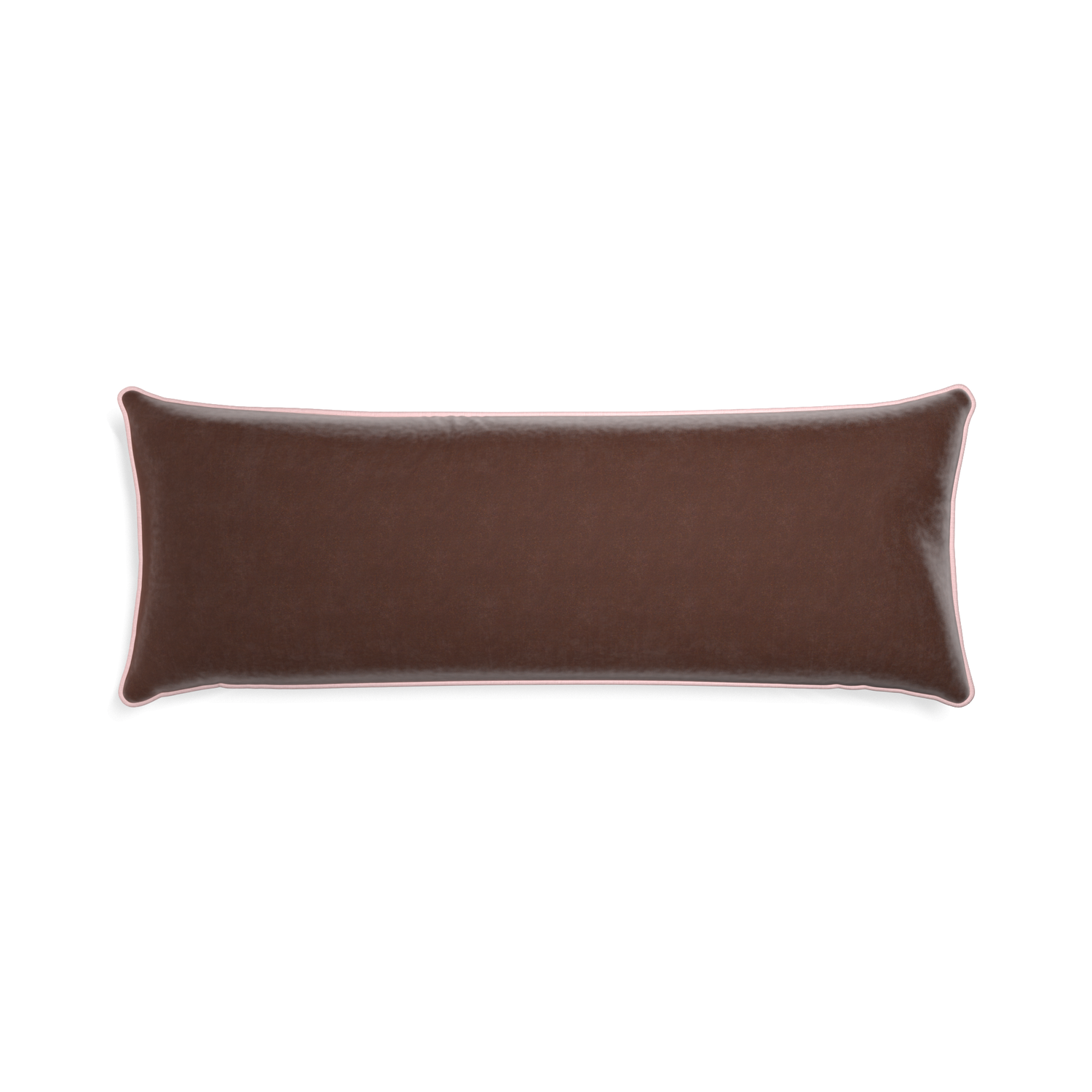 rectangle brown velvet pillow with light pink piping